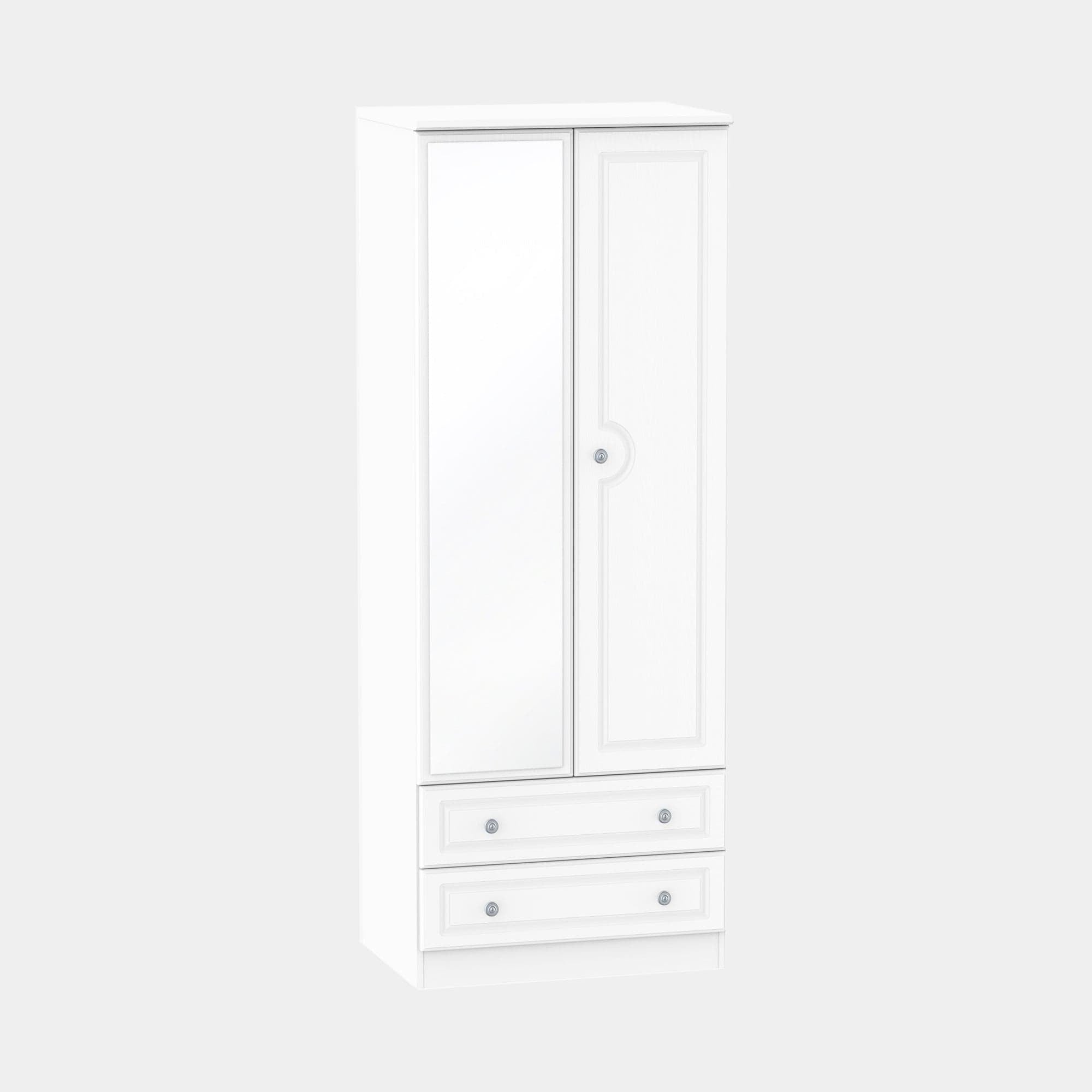 Ashford - Wardrobe With Drawers & Mirror 74cm 2 Door 1 Mirror 2 Large Drawer