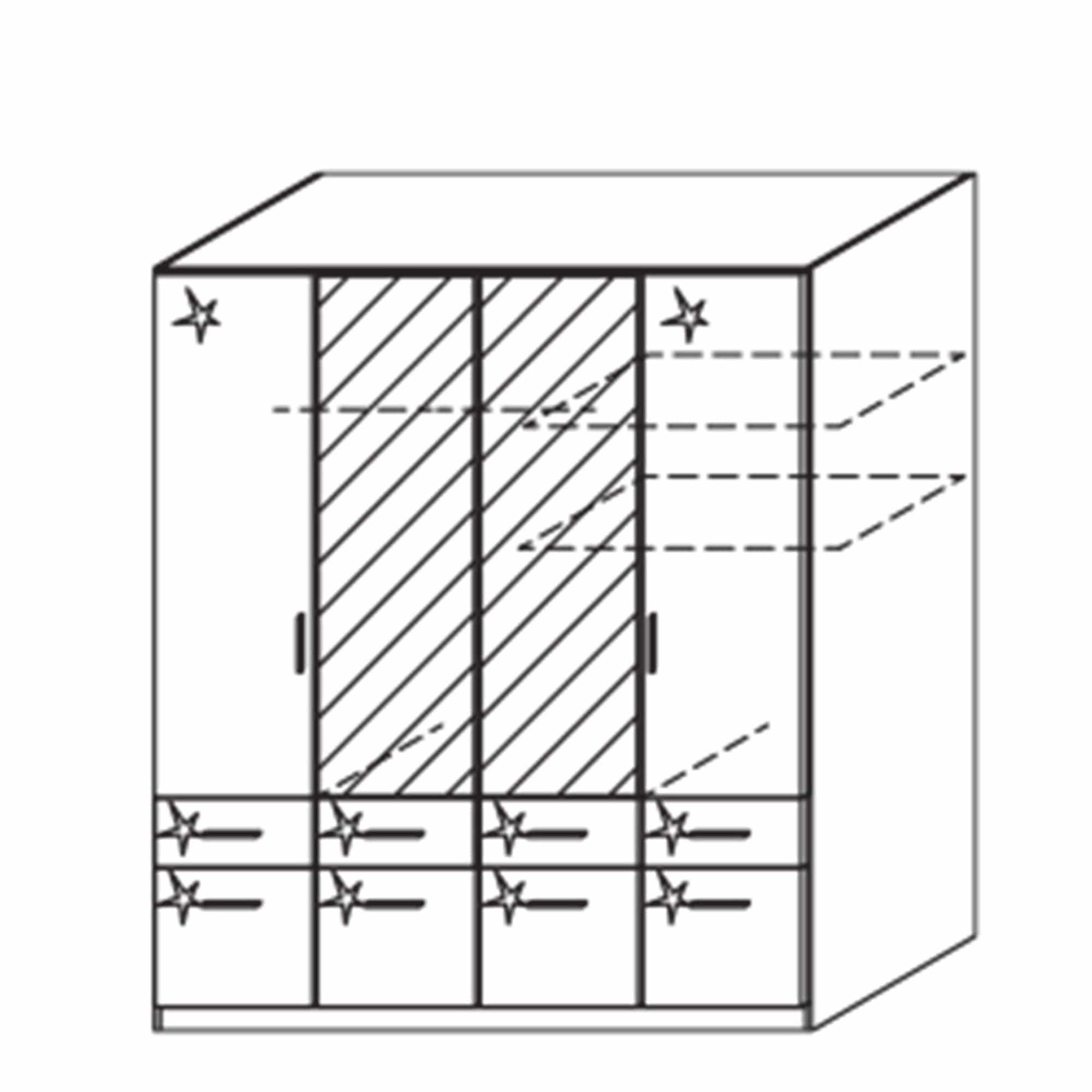 Amalfi - 4 Door 2 Mirror 8 Drawers Hinged Combi Robe
