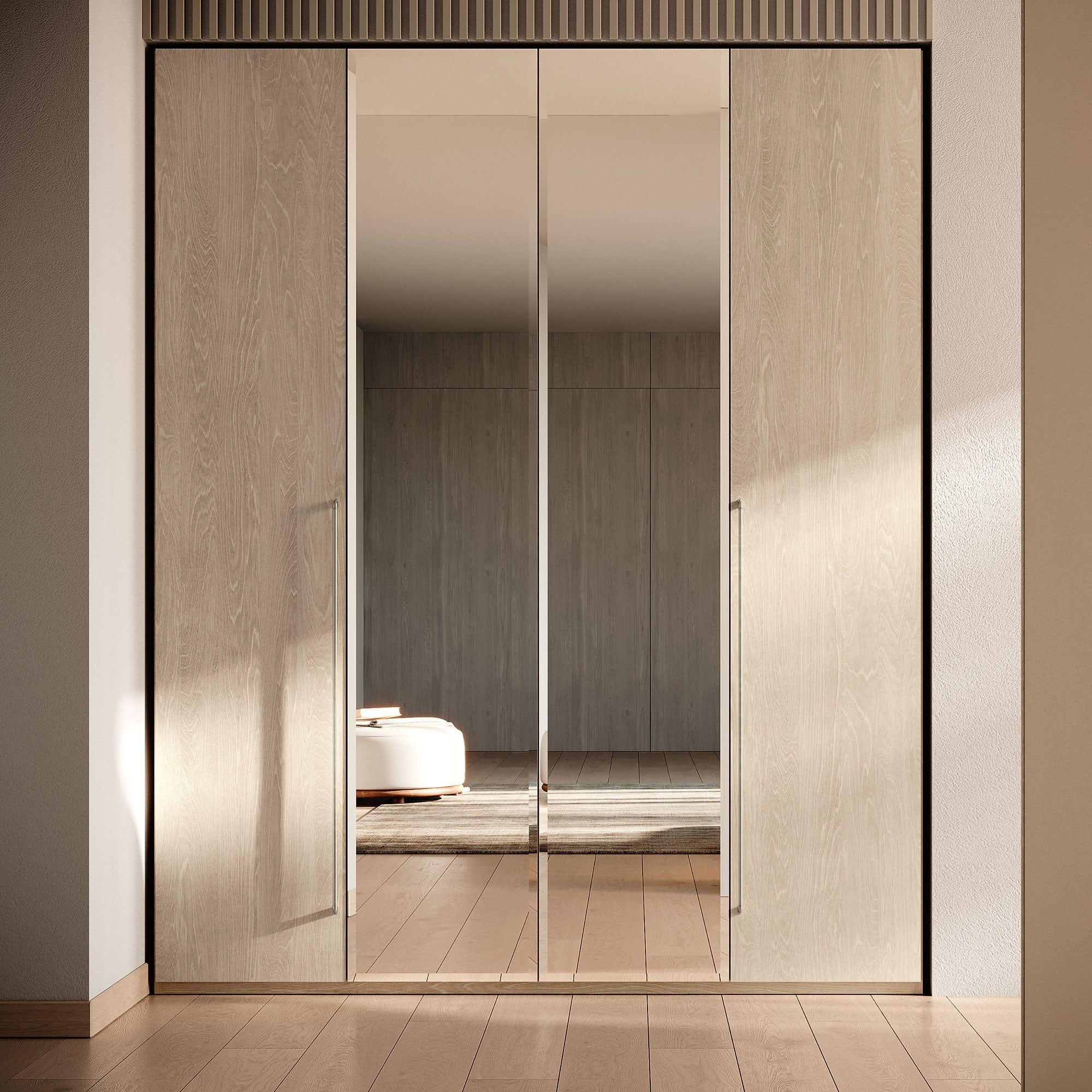 Alaska - 4 Door Wardrobe With 2 Mirrors In Sand Birch Finish