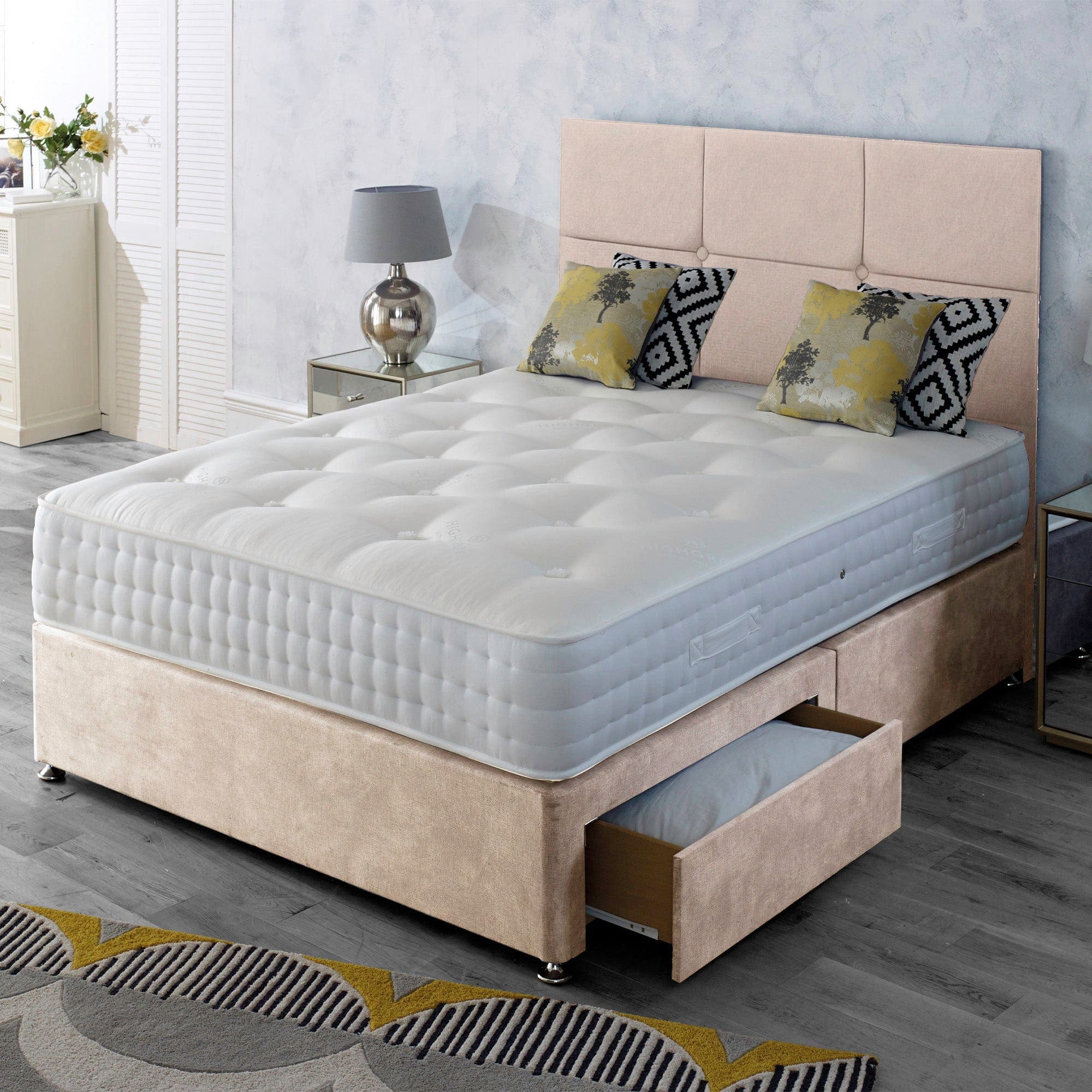 90cm (Single) P/Top 2 Drw Divan Set (Including Headboard)