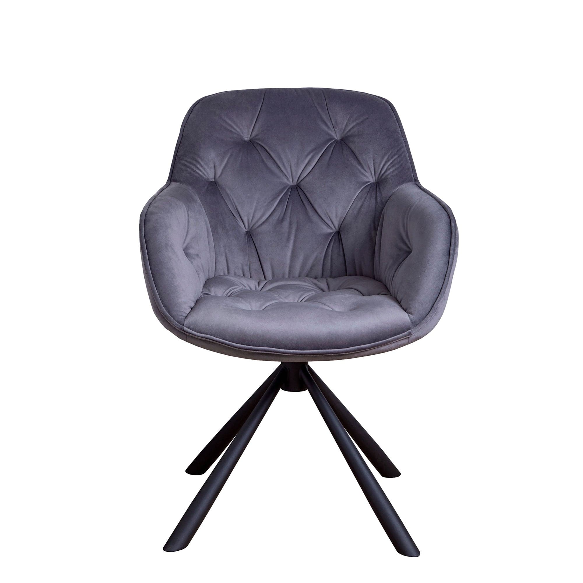 Ergen - Swivel Dining Chair In Dark Grey Velvet With Black Base