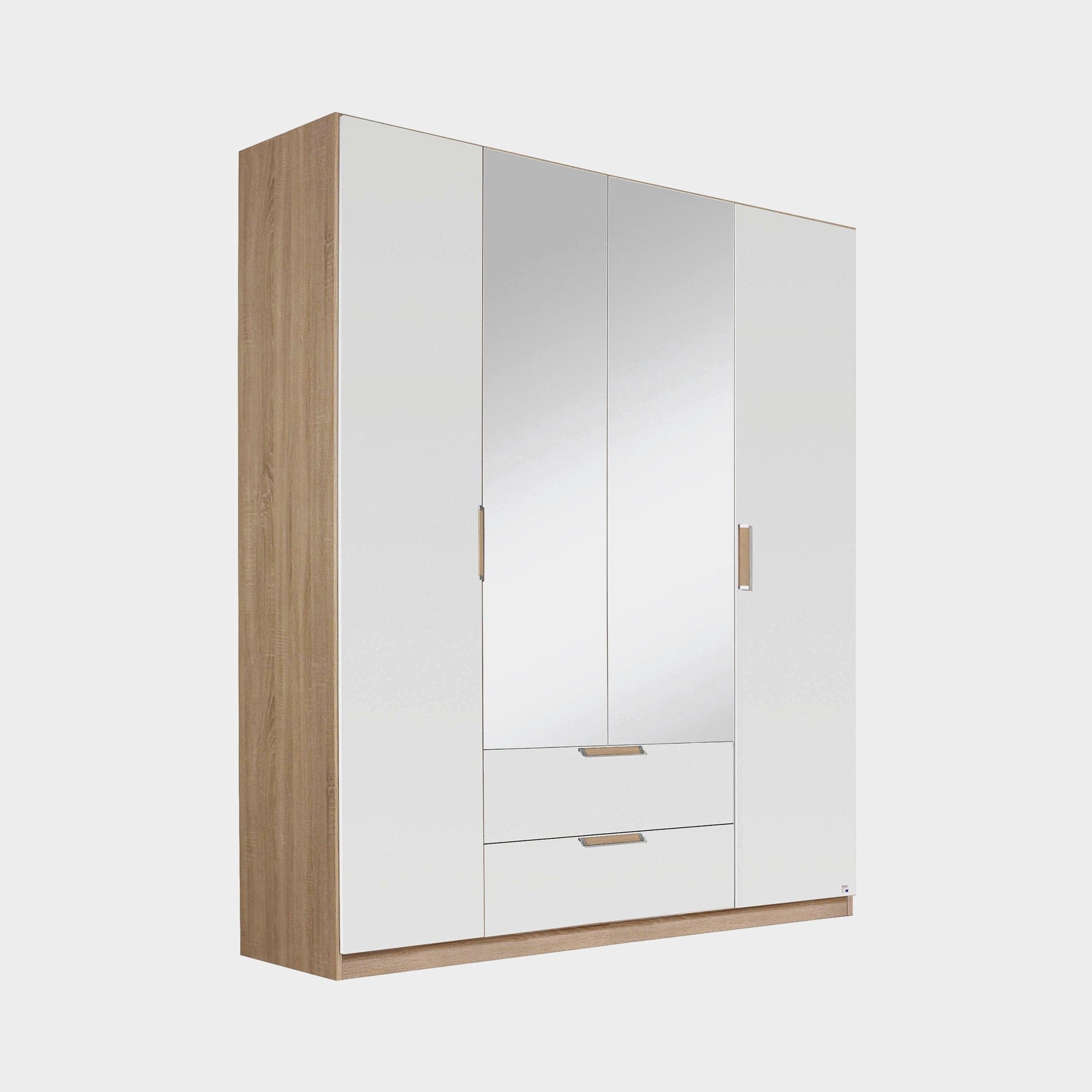 Gamma - 181cm Hinged 4 Door 2 Mirror 2 Drawer Robe In Glass With Vertical Trim 57K8