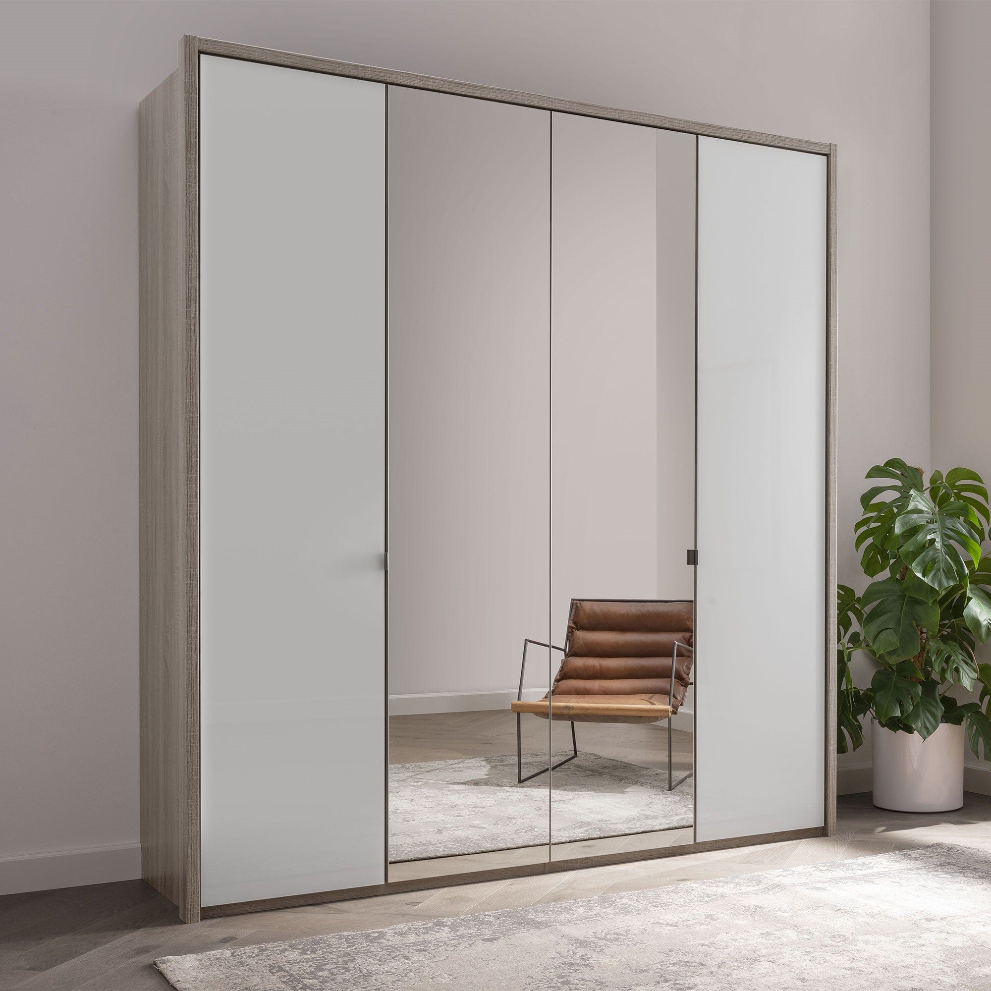 Florida - Mirrored Wardrobe 150cm 3 Door Hinged Robe (H216cm), Mirror Front