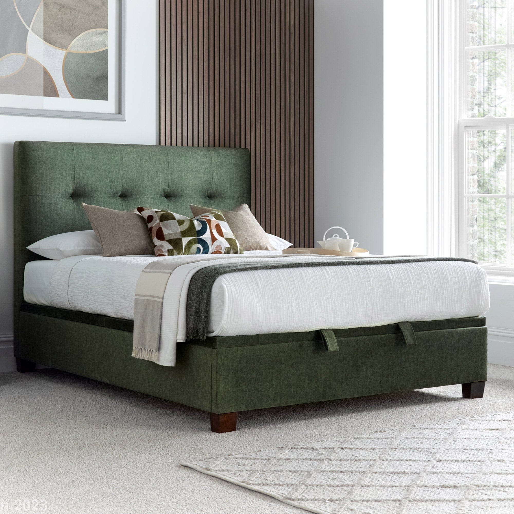 Nicola - Ottoman Bed Frame In Fabric Winter Moss Green 150cm (King)