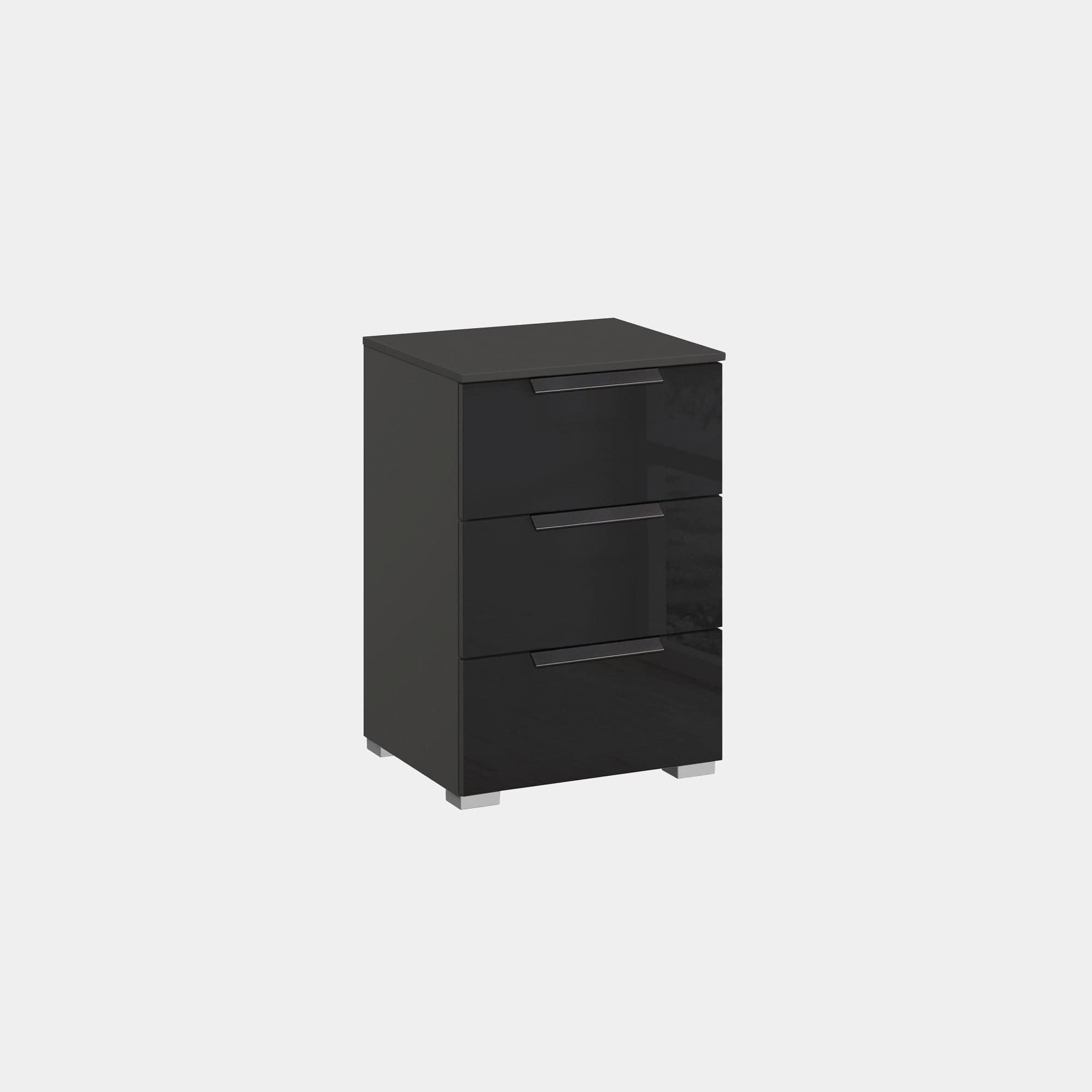 6G17 40cm 3 Drawer Bedside Table With Coloured Glass Front In A226B Graphite/Basalt Glass