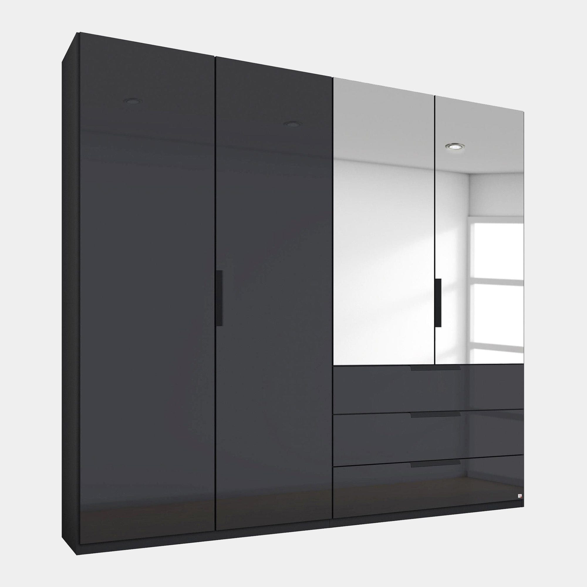 0RC8 201cm 4Door/3Drawer Hinged Combi Robe With Colour/Mirror Glass In A226B Graphite/Basalt Glass
