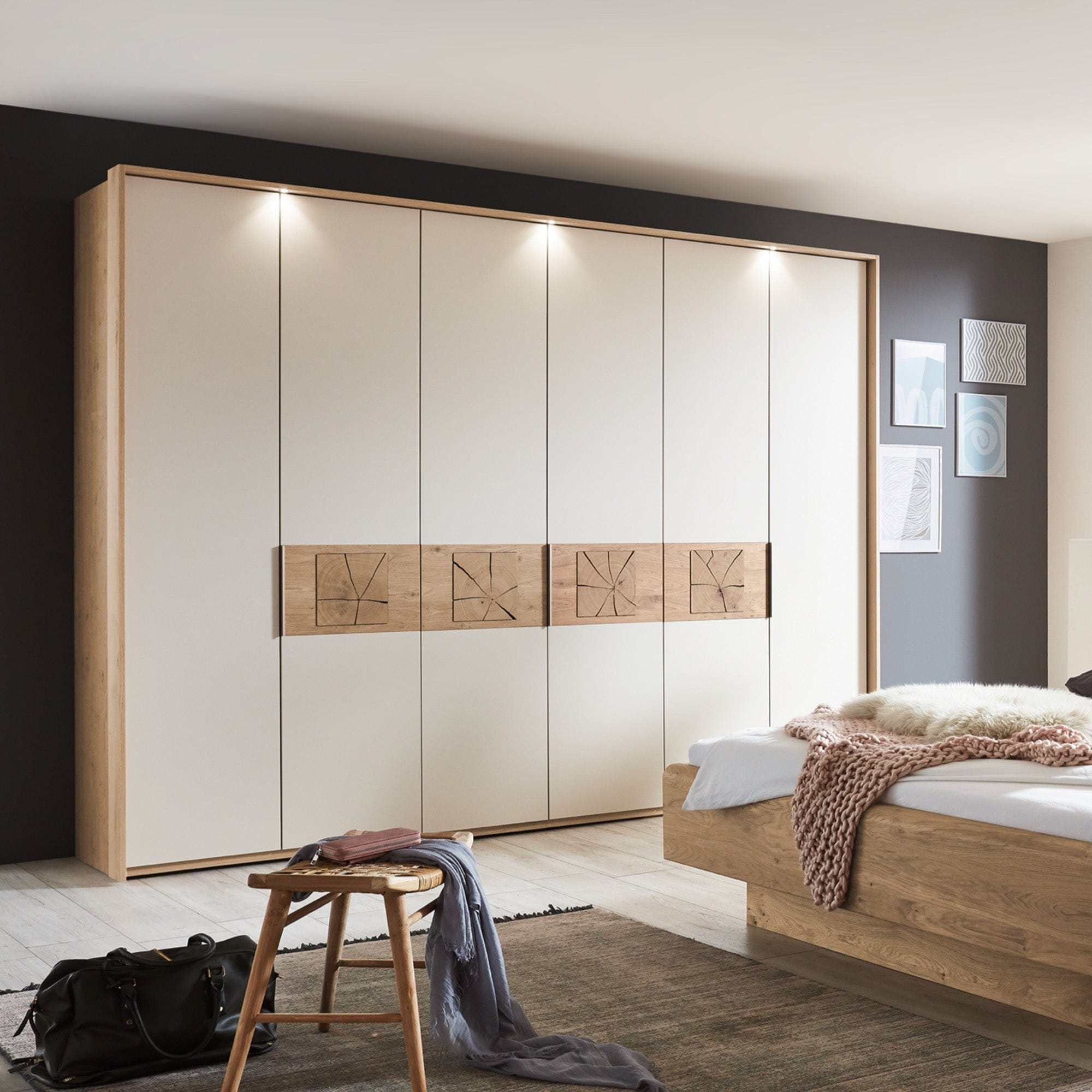 Ontario - 50cm LH Hinged 1 Door Robe 229.4cm H In Balkan Oak & Lacquer Sand