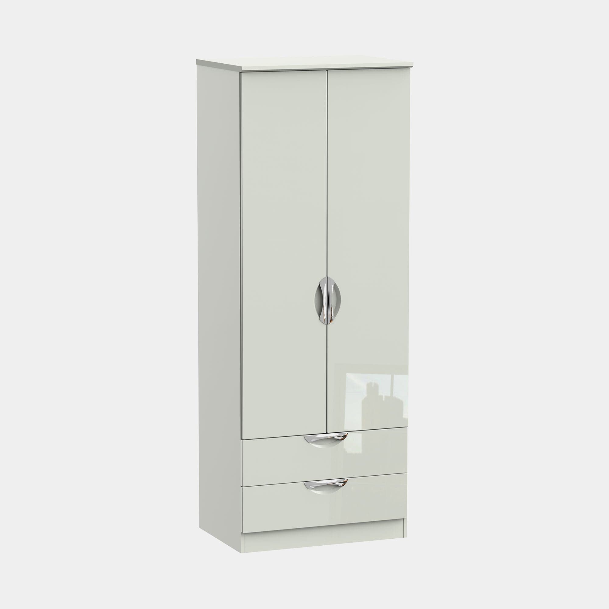 Stanford - Wardrobe With Drawers 74cm 2 Door 2 Large Drawer Kaschmir High Gloss