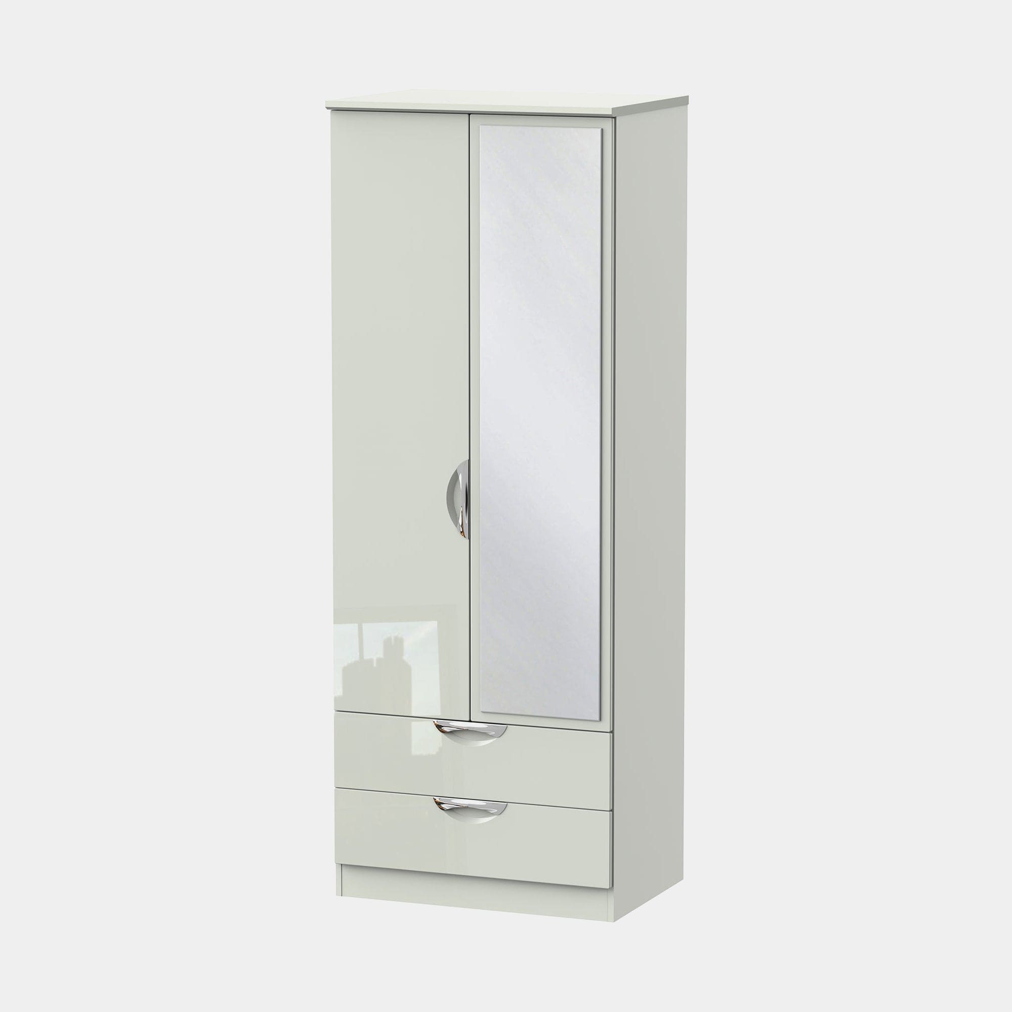 Stanford - Wardrobe With Drawers & Mirror 74cm 2 Door 1 Mirror 2 Large Drawer Kaschmir High Gloss