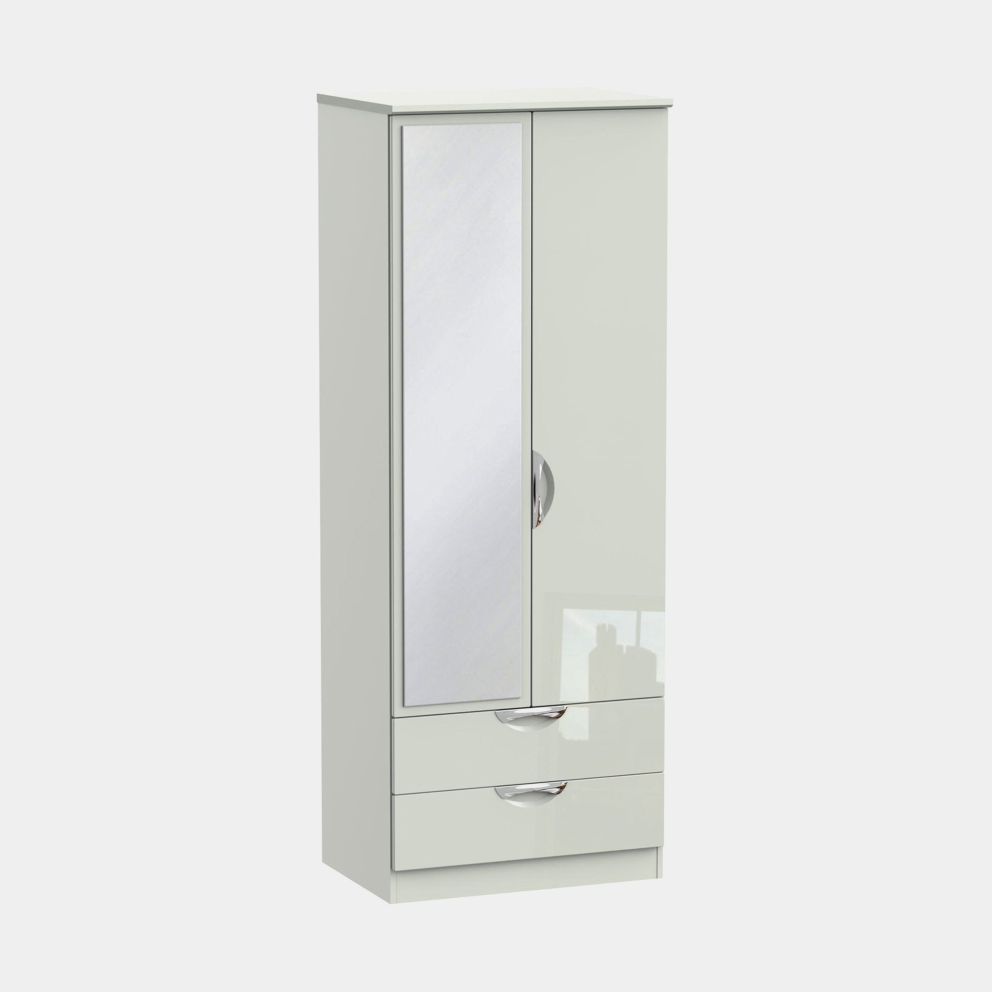 Stanford - Wardrobe With Drawers & Mirror 74cm 2 Door 1 Mirror 2 Large Drawer Kaschmir High Gloss