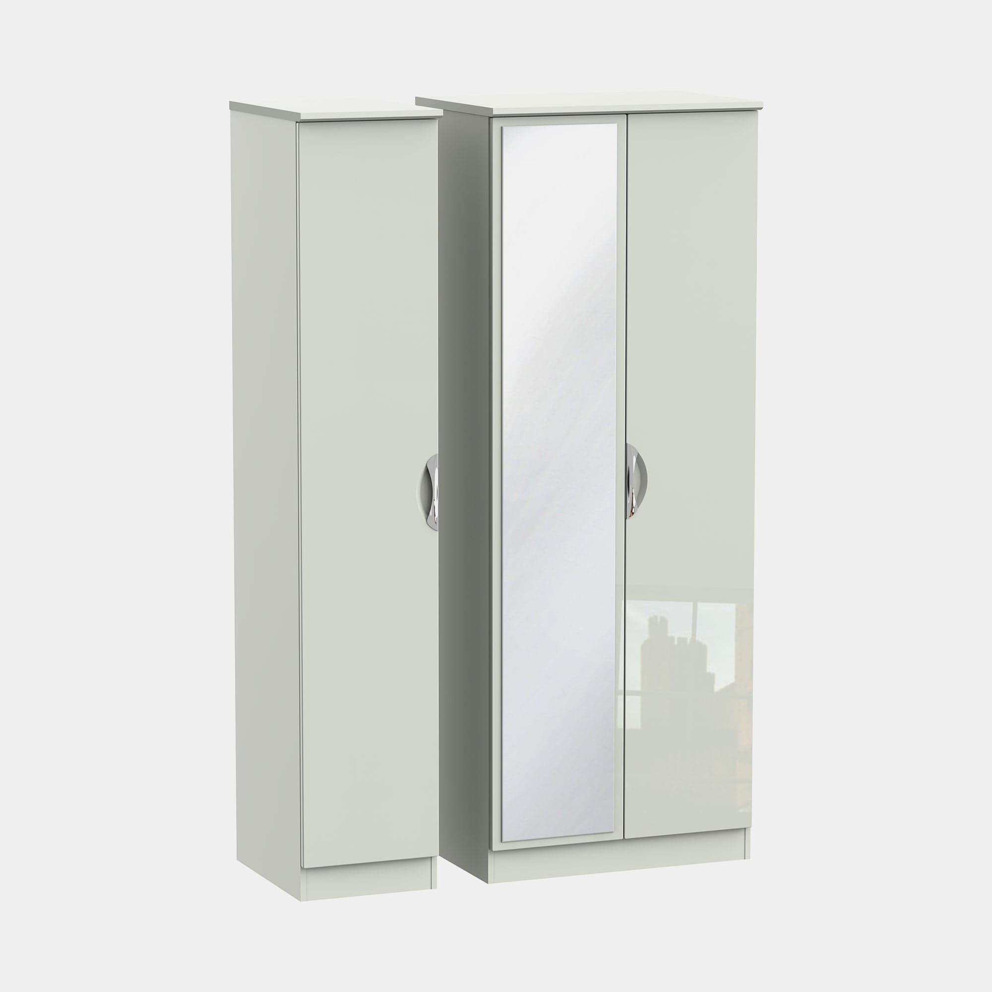 Stanford - Wardrobe With Mirror 111cm 3 Door 1 Mirror Kaschmir High Gloss