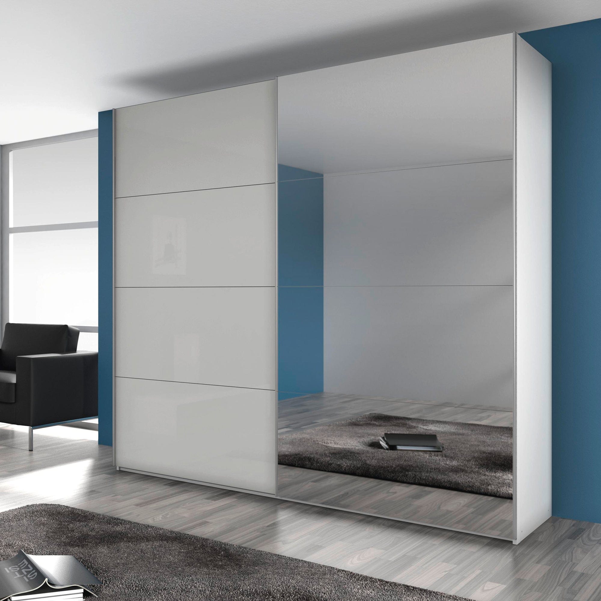 226cm 2 Sliding Door Robe With 1 Mirror Door Inc Interiors (Supplied Packed Flat)