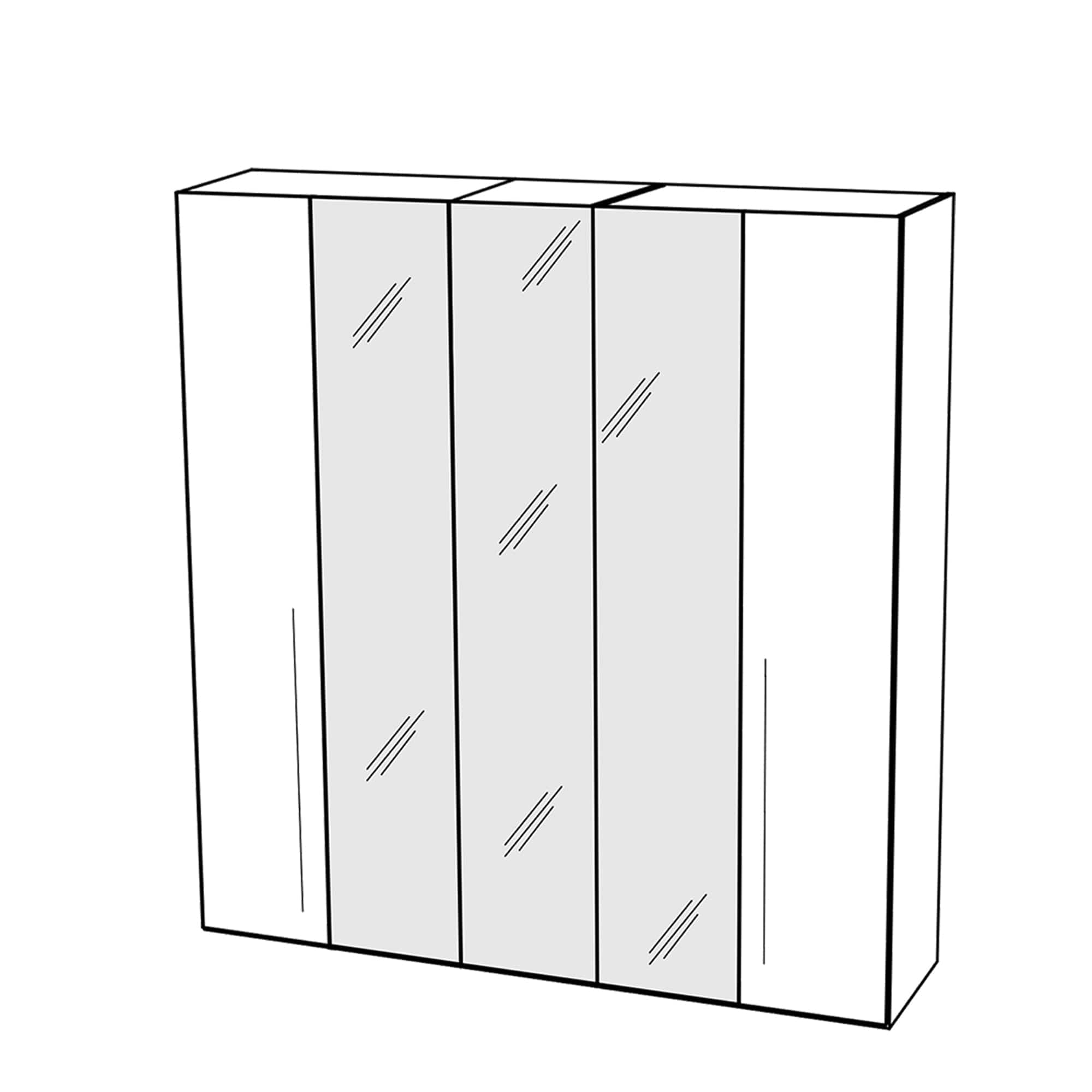 Treviso - Wardrobe 5 Doors with 3 Glass Doors Silver Grey