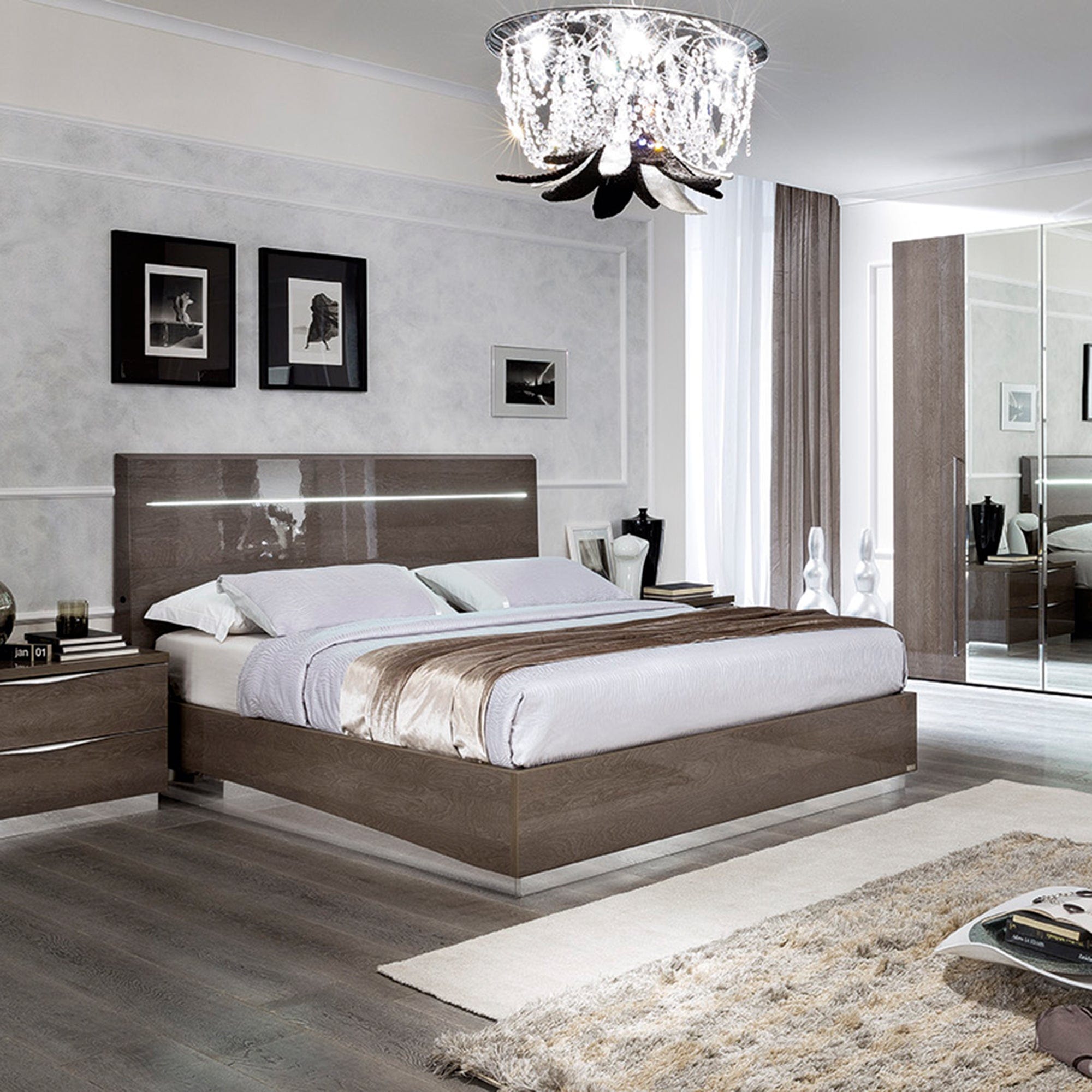 Treviso - Wardrobe 2 Door Sliding with 1 Glass Door Silver Grey