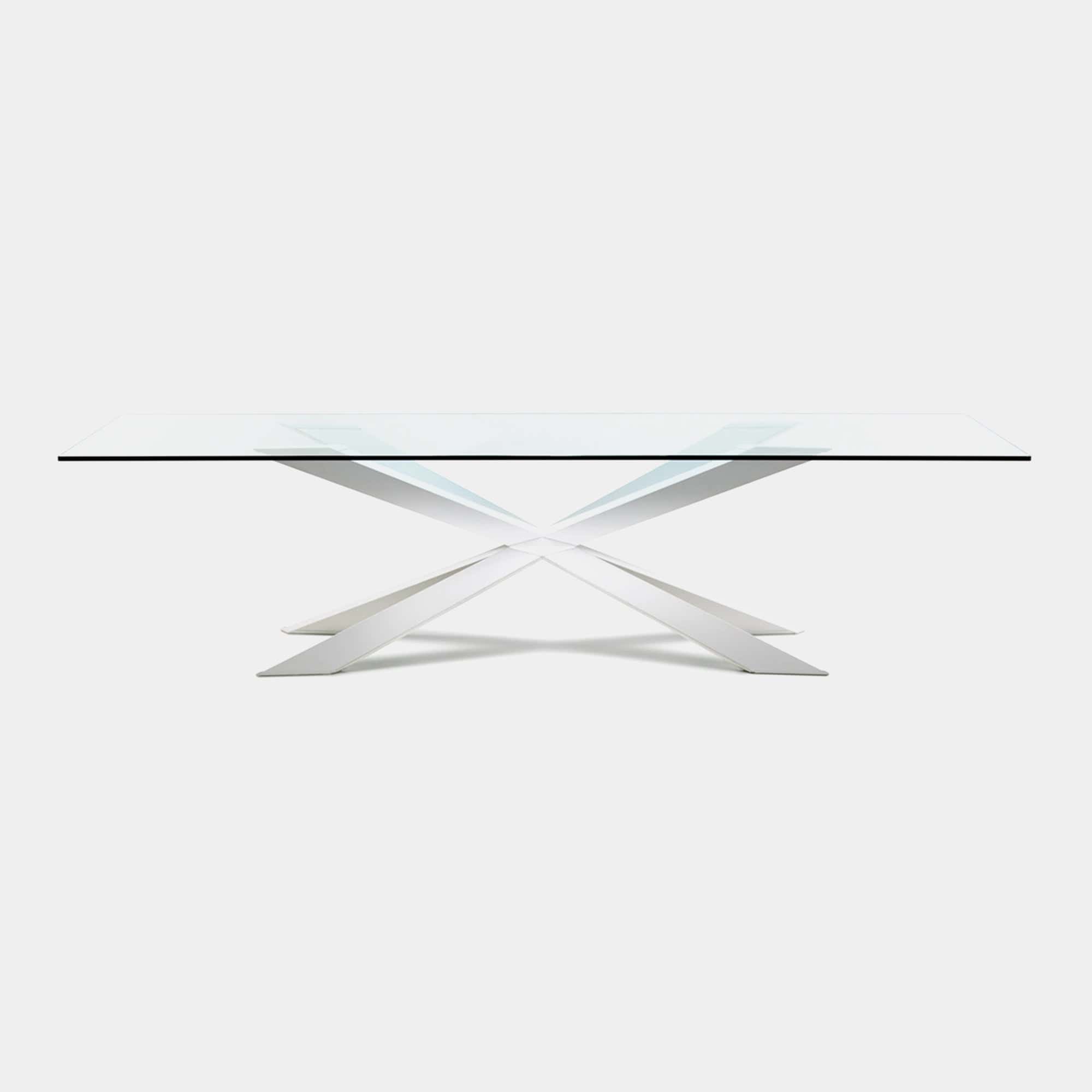 240x100cm Dining Table Inox Base/Clear Glass Top