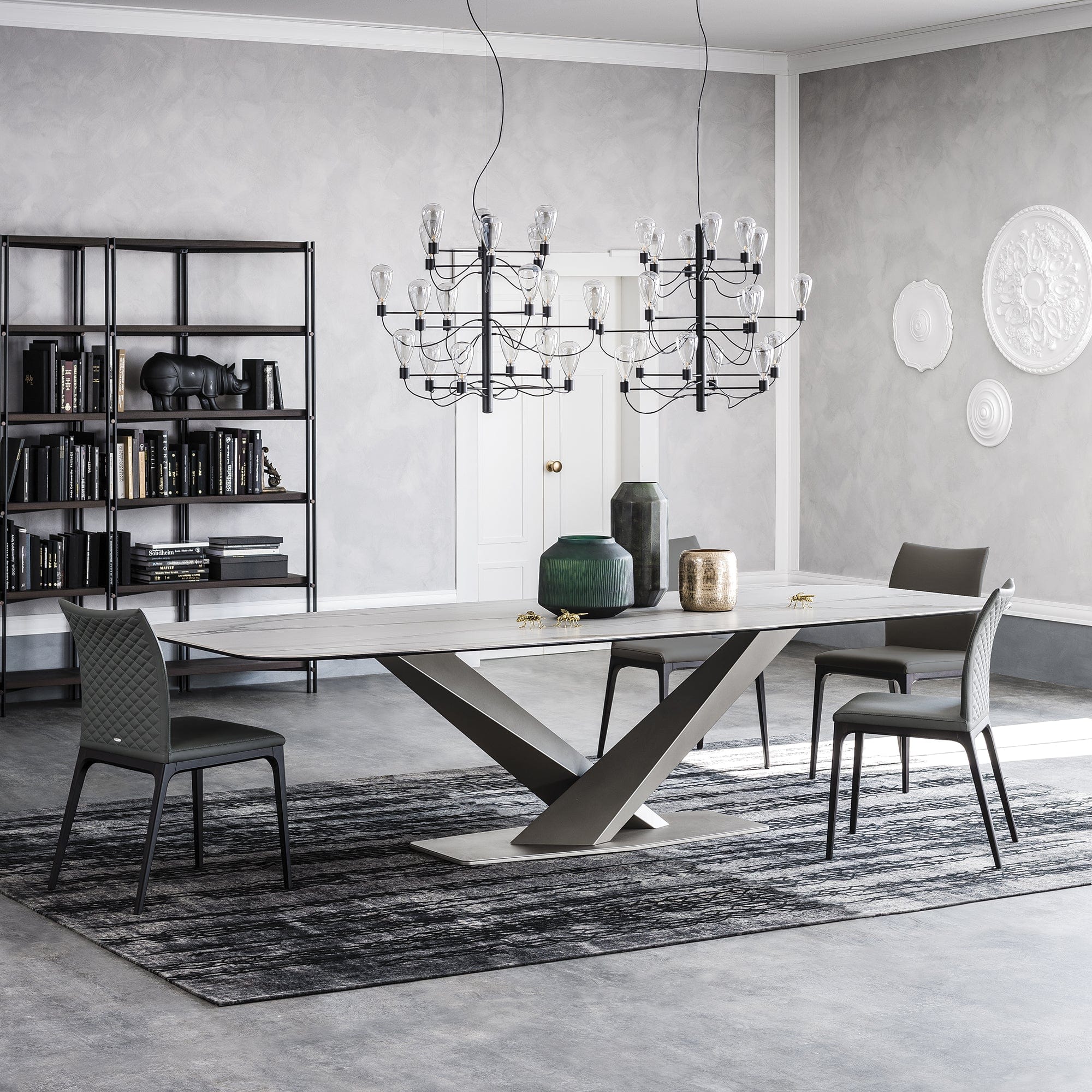 Cattelan Italia Stratos Keramik - D End Dining Table With Black Legs & Ceramic Top 200cm