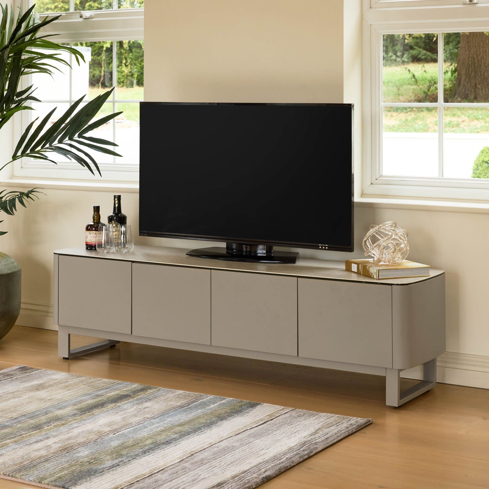 TV Unit In Beige With Salt White Ceramic Top
