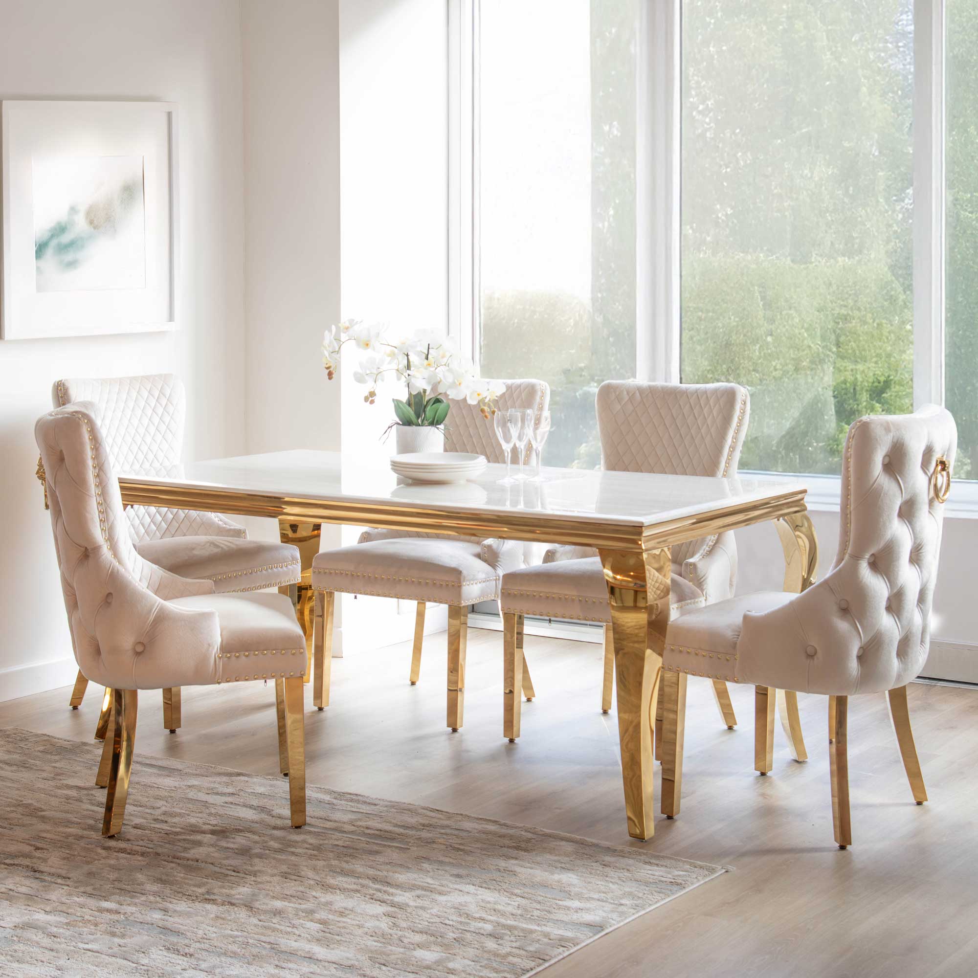 Dubai - 200cm Dining Table With Cream Marble Top