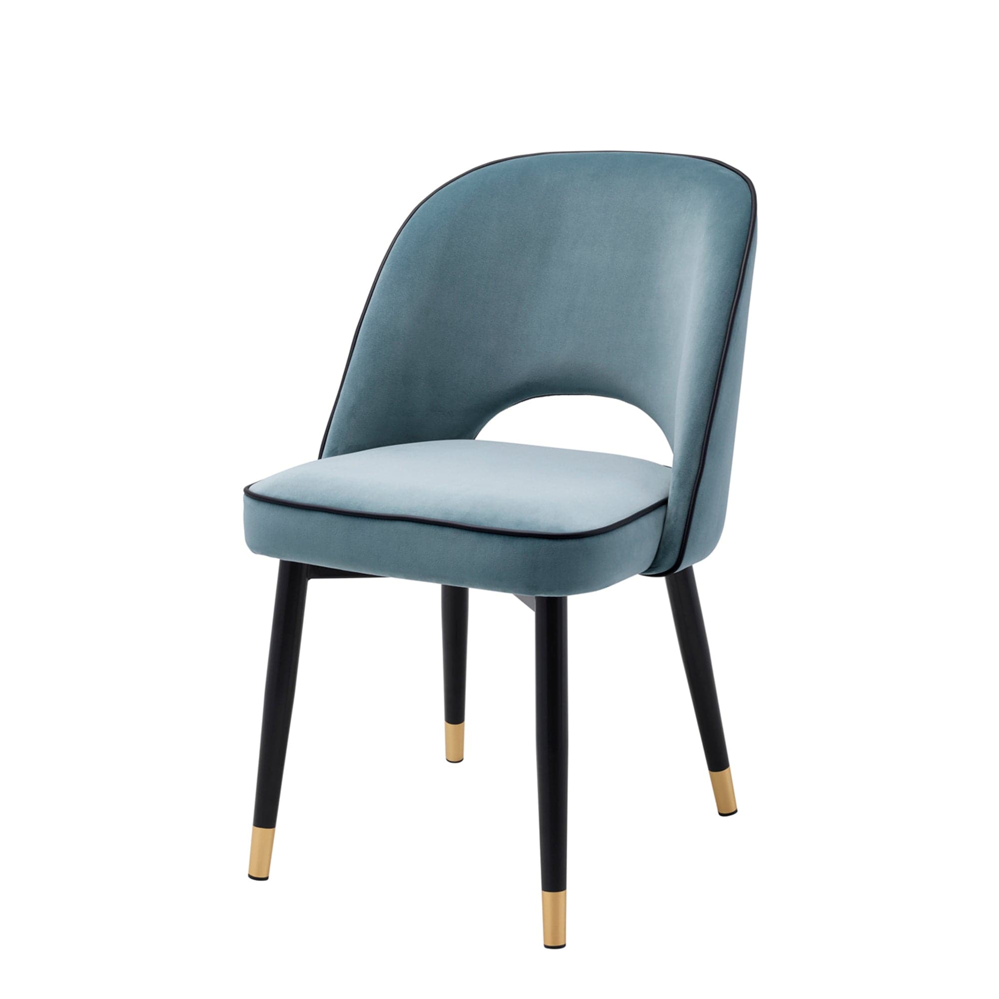 Eichholtz Cliff - Set Of 2 Dining Chairs Savona Blue Velvet Black Faux Leather Piping