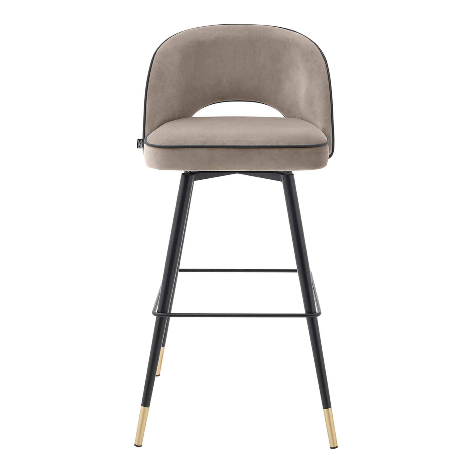 Eichholtz Cliff - Set Of 2 Swivel Barstools Savona Greige Velvet Black Faux Leather Piping