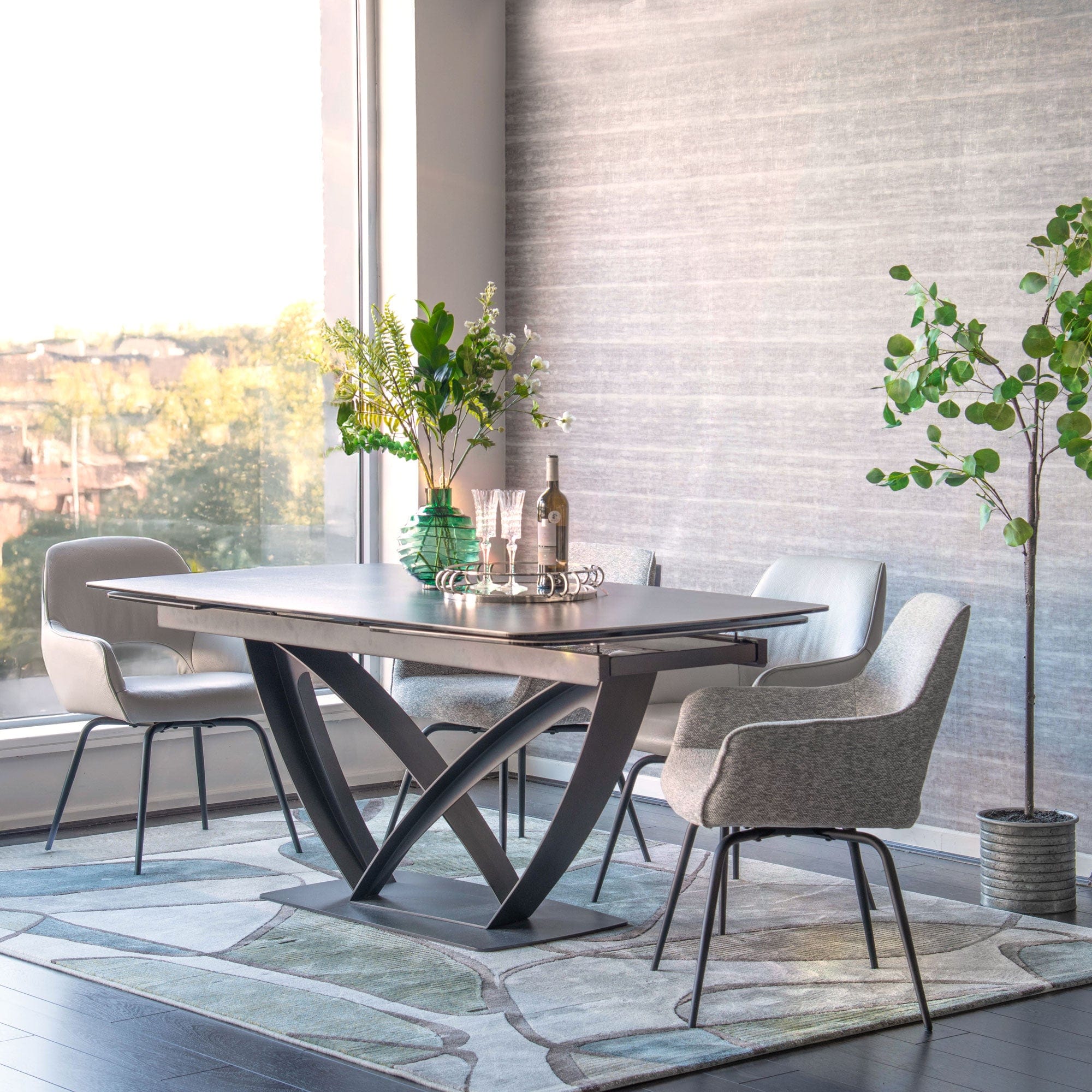 180cm Extending Dining Table With Dark Ceramic Top