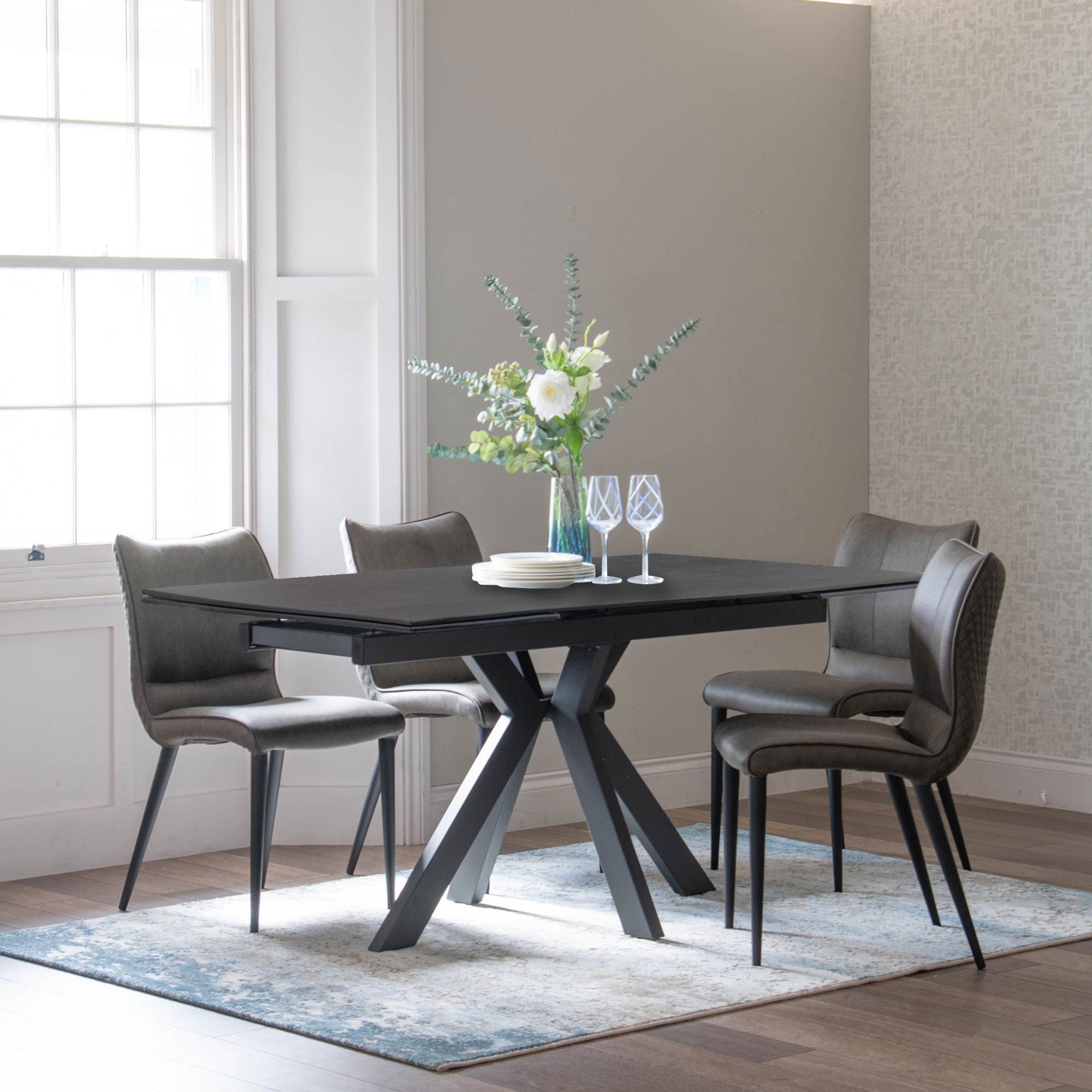 160cm Extending Dining Table With Grey Ceramic Top