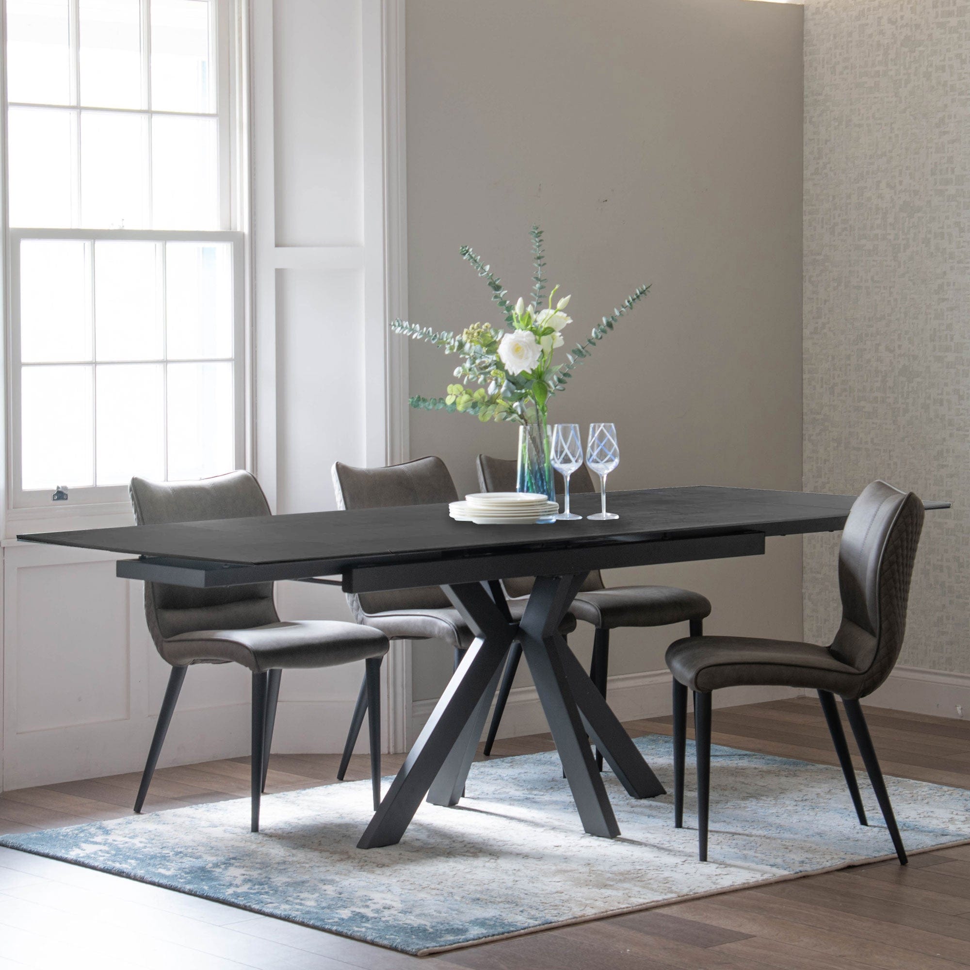 160cm Extending Dining Table With Grey Ceramic Top
