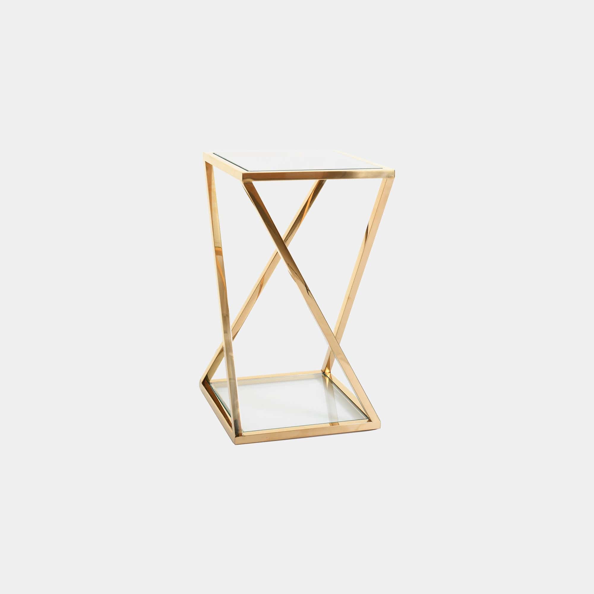 Auric - 40x70cm X Frame End Table With Clear Glass Top & Gold Steel Frame
