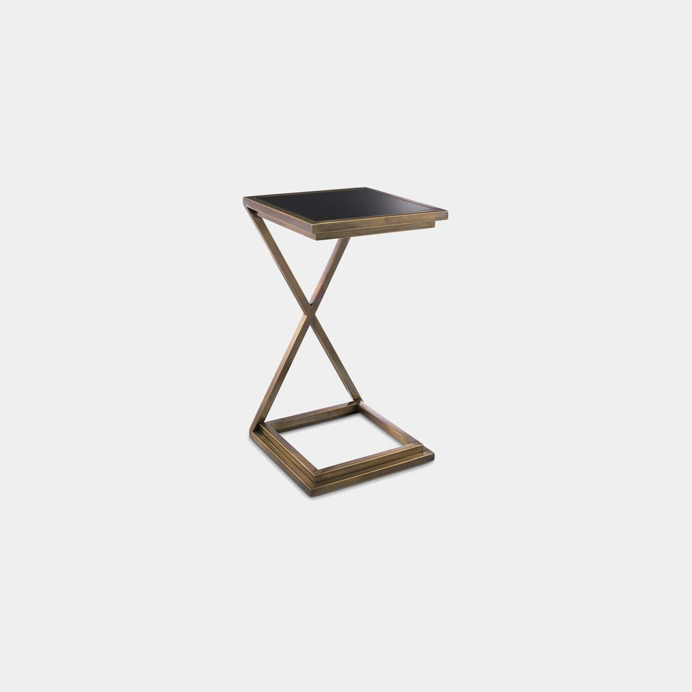 Eichholtz Cross - Side Table In Vintage Brass Finish Black Glass Top