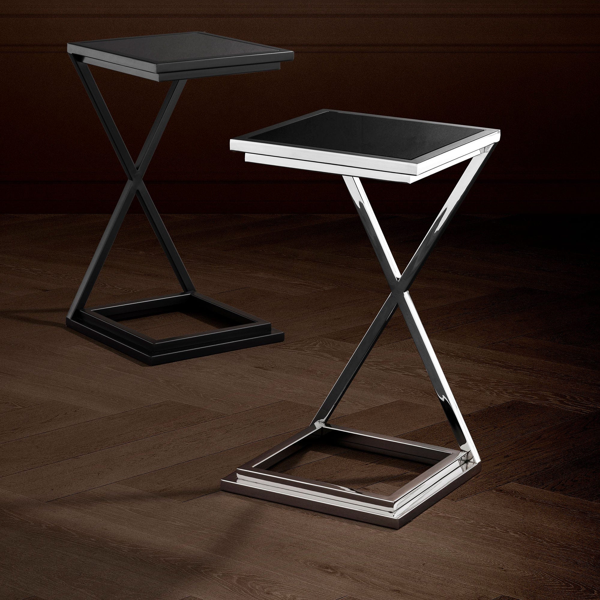 Eichholtz Cross - Side Table In Nickel Finish Black Glass Top