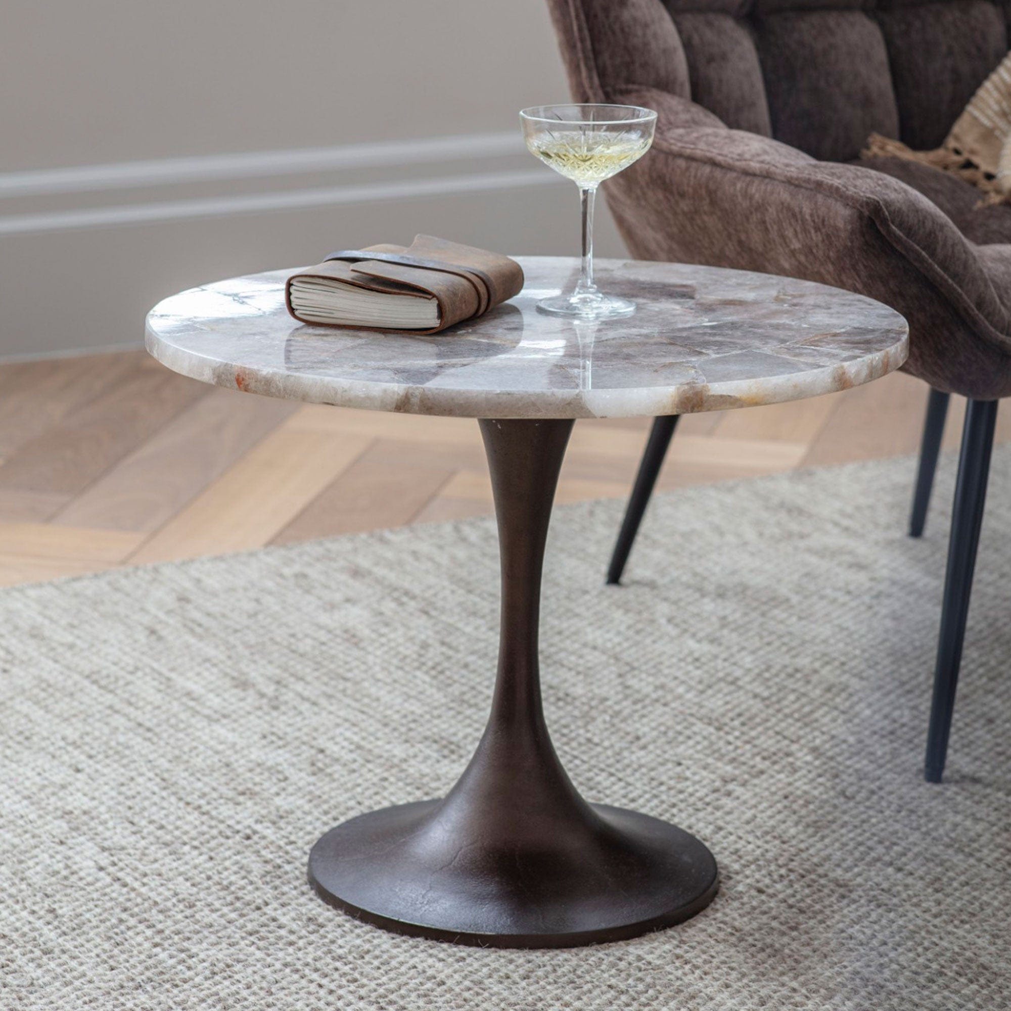 Gemstone - 60cm Side Table In Smokey Quartz Finish