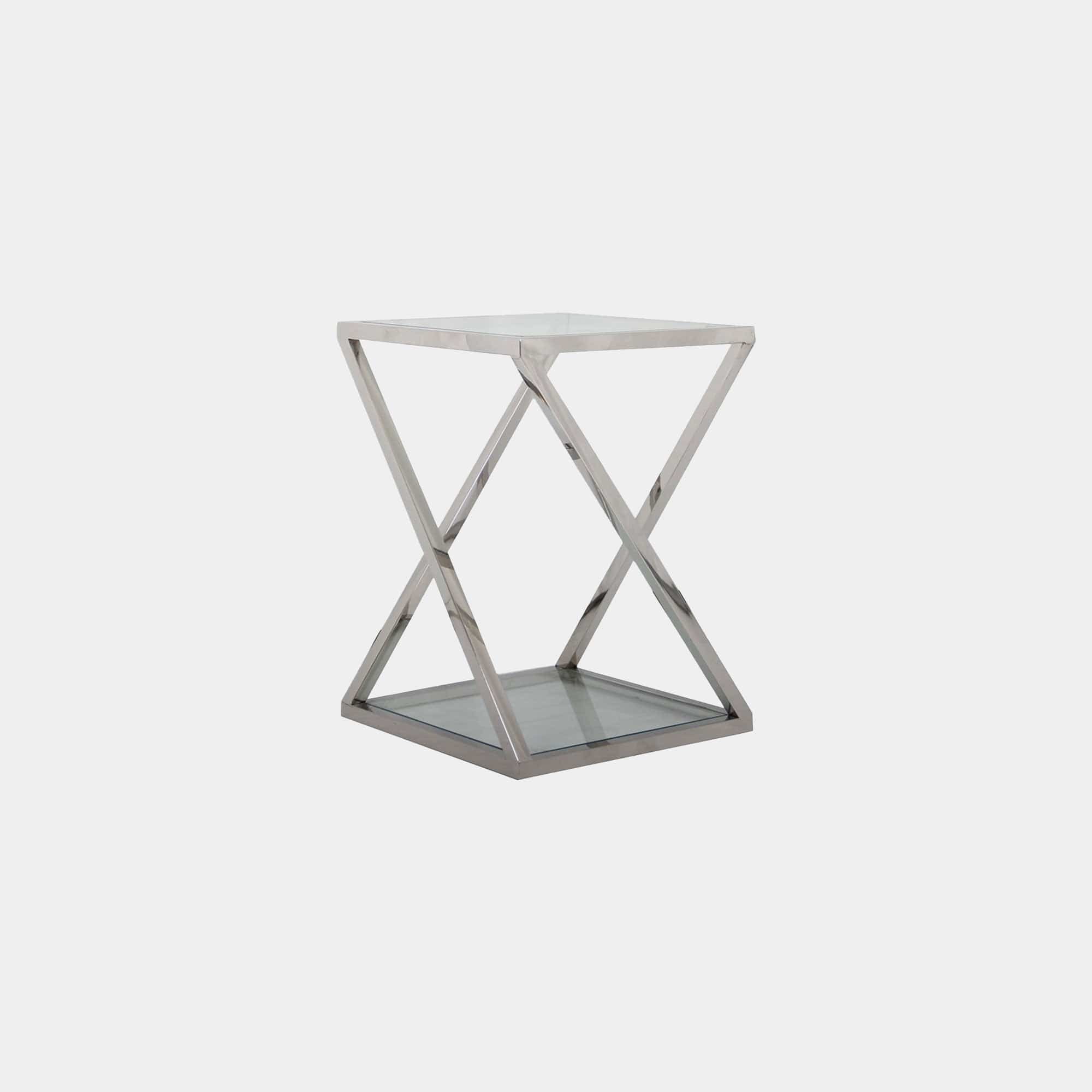 Small Glass Top Plant Table Stainless Steel/Glass