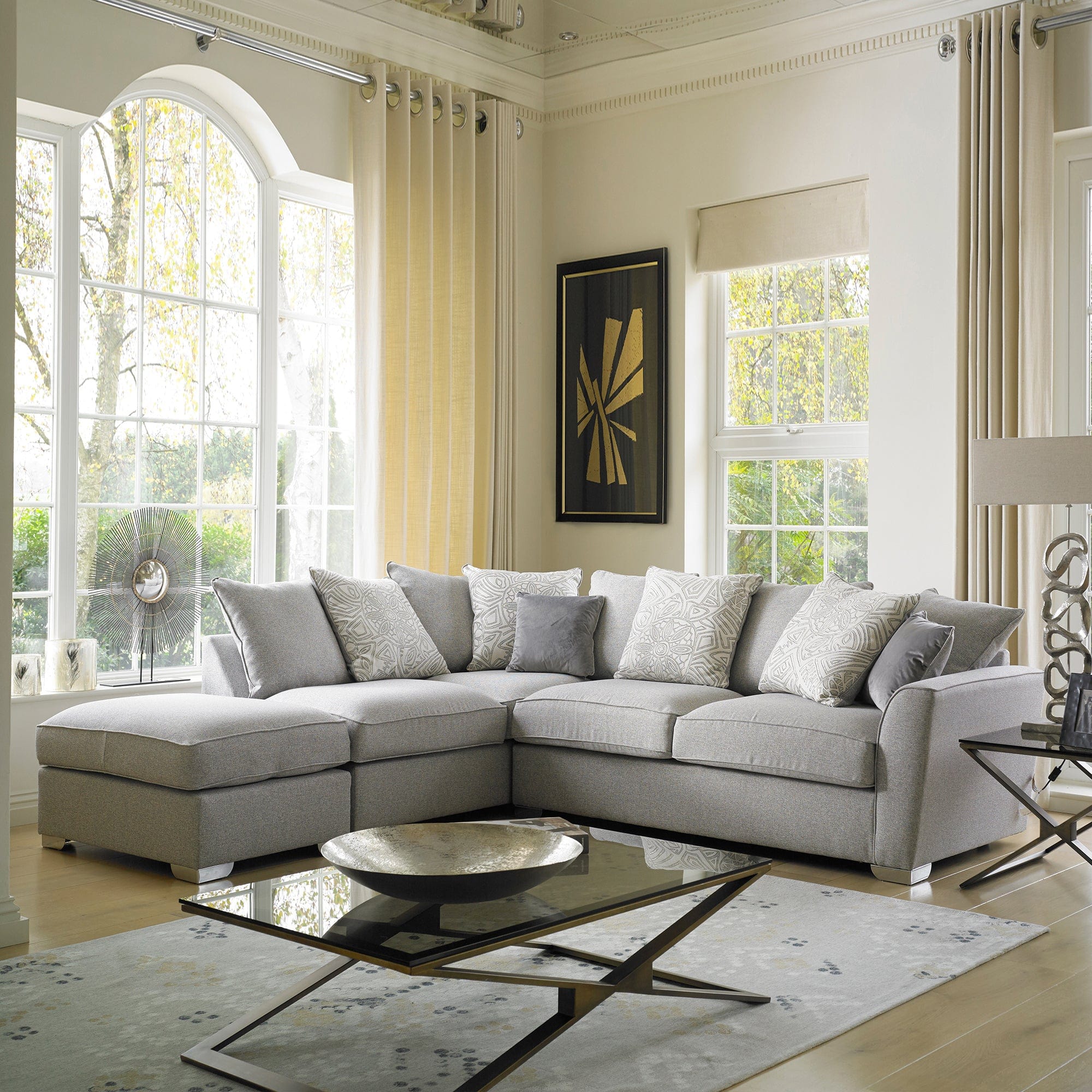 Dallas - RHF Pillow Back Corner Sofa & Footstool, Fabric
