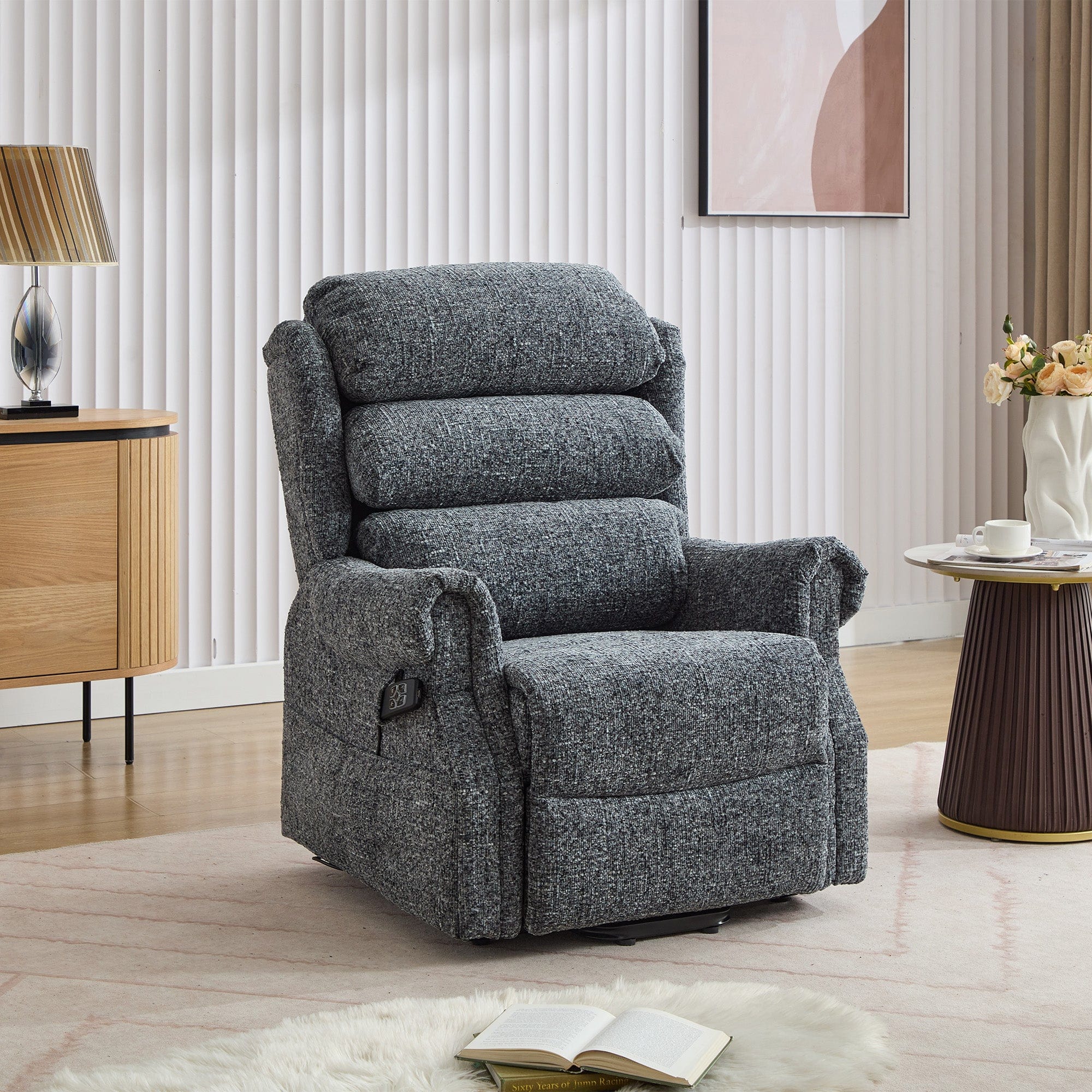 Bude - Dual Motor Rise & Recline Chair In Fabric Stormcloud