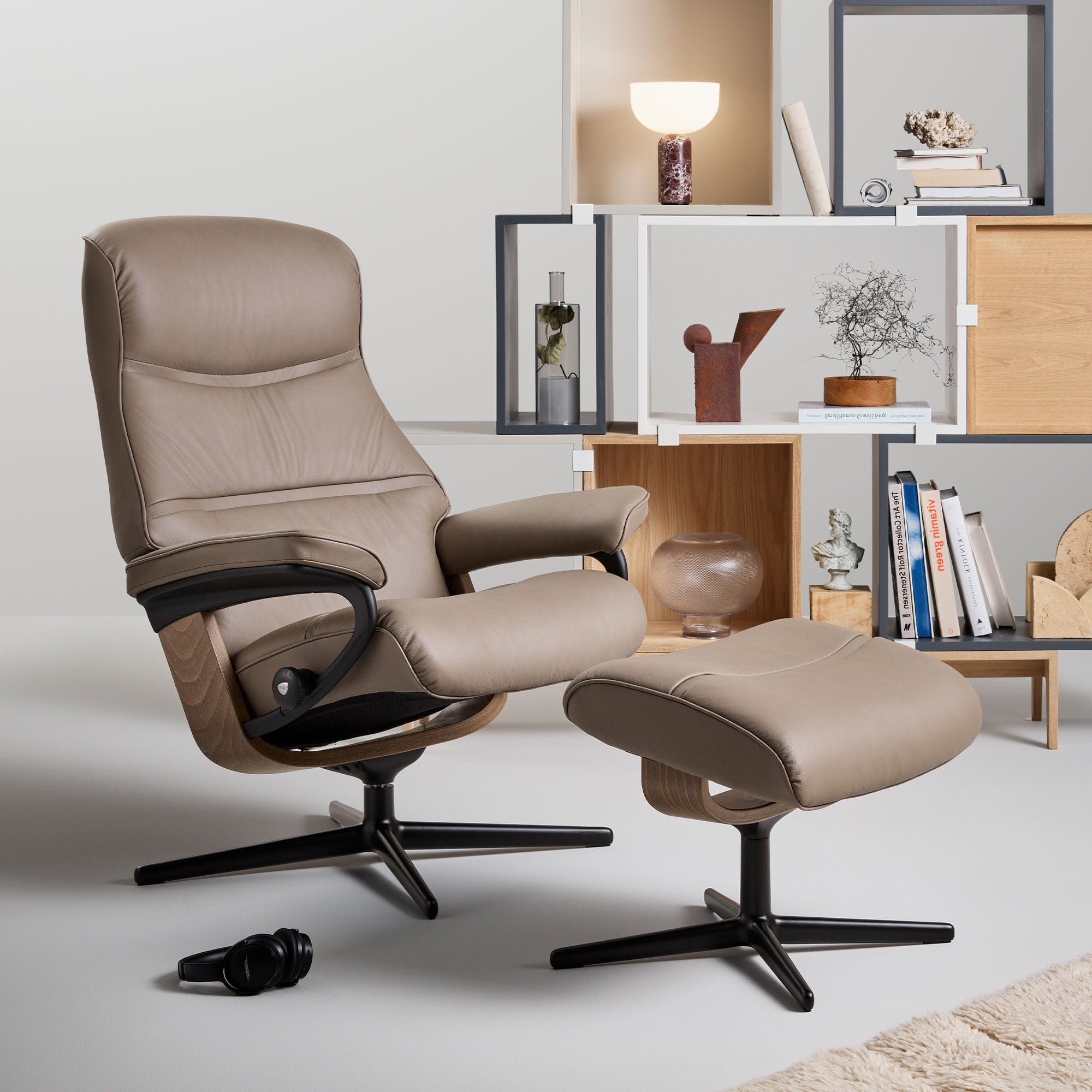 Philip - Medium Chair w/Footstool With Cross Base In Velaro Leather