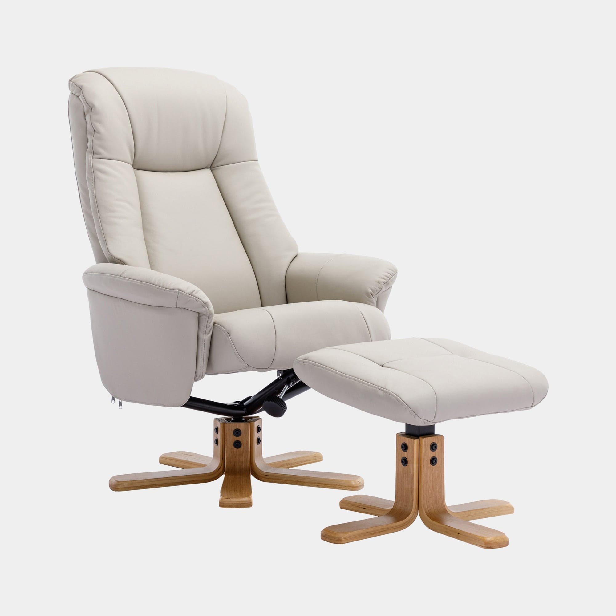 Sierra - Swivel Chair & Stool In Leather Match Mushroom With Mid Oak Base