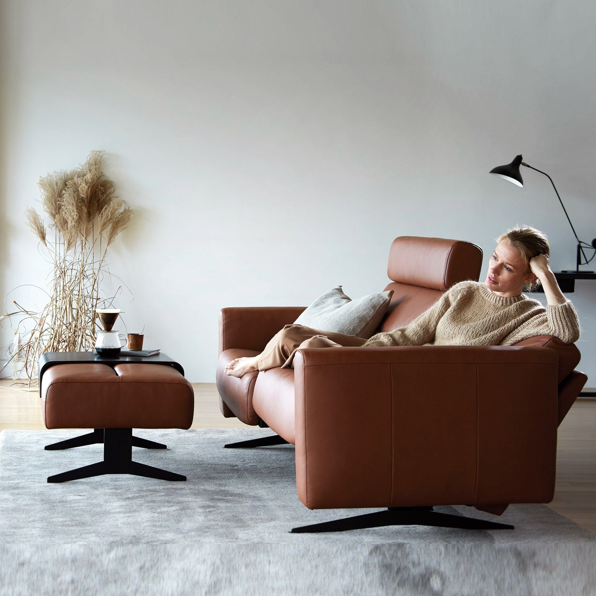 Stressless Stella - Large Ottoman In Leather Paloma Copper With Matt Black Foot