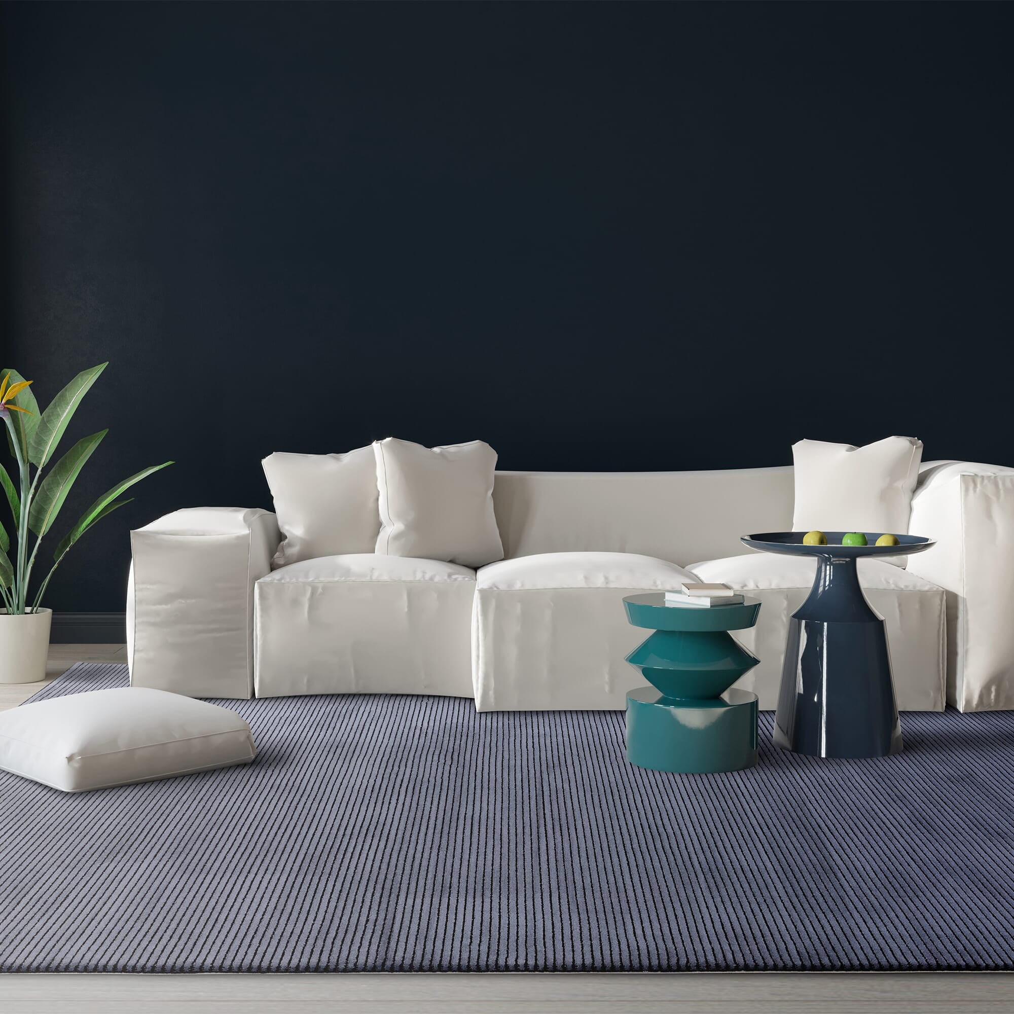 Kuza - Striped Rug, Navy