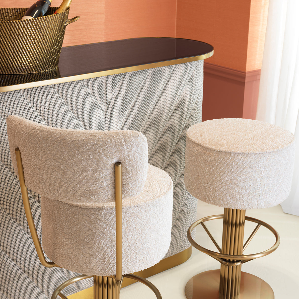 Eichholtz Carelton - Swivel Bar Stool With Back, Fabric
