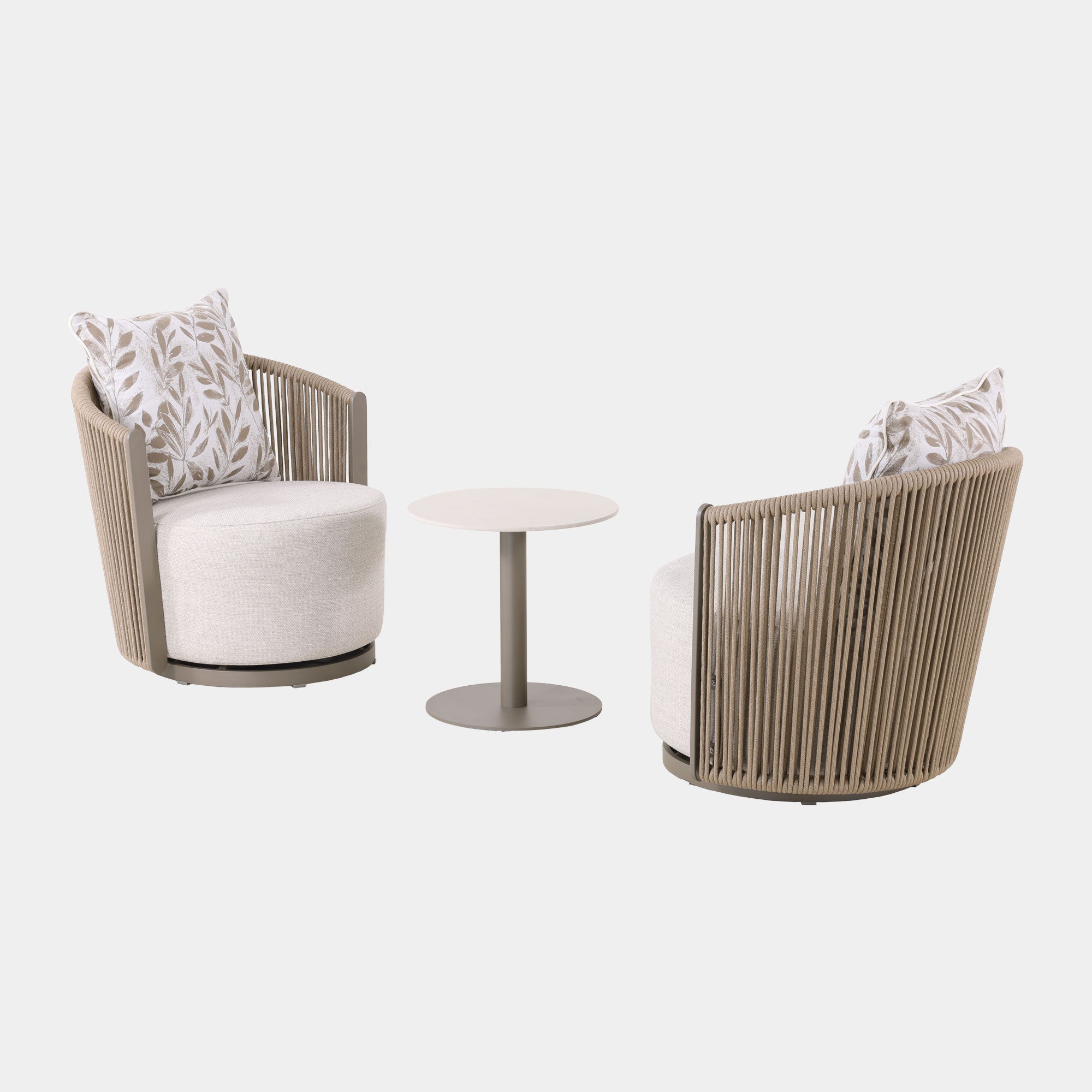 Mauritius - Pair Of Garden Swivel Chairs With Side Table