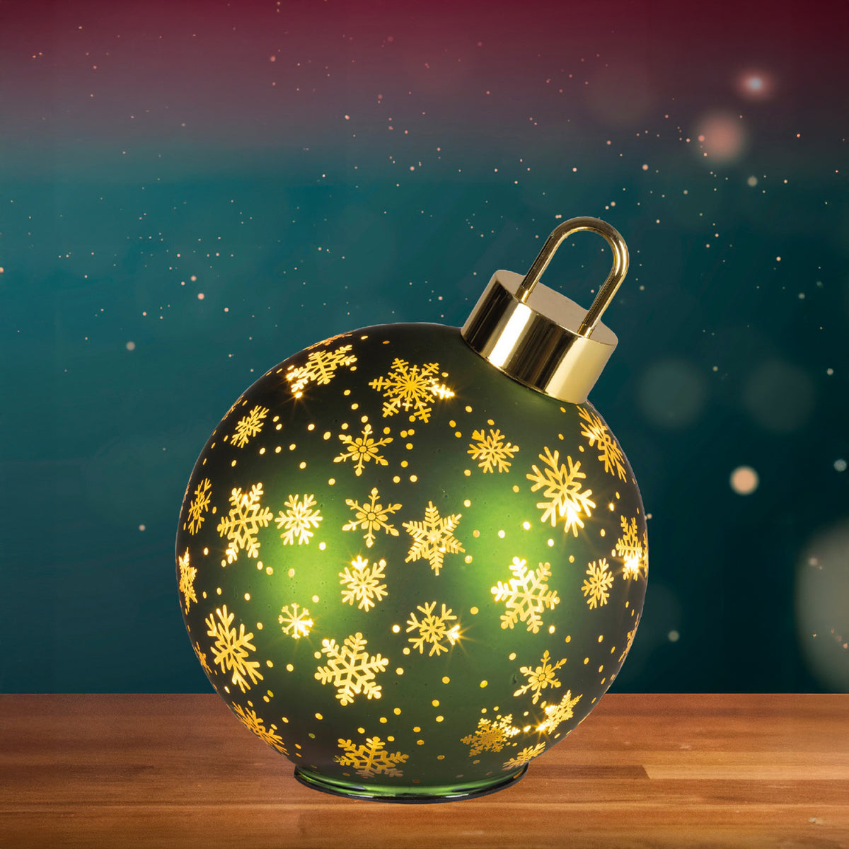 Emerald Rotating Christmas Bauble Decoration - LED Festive Ornament