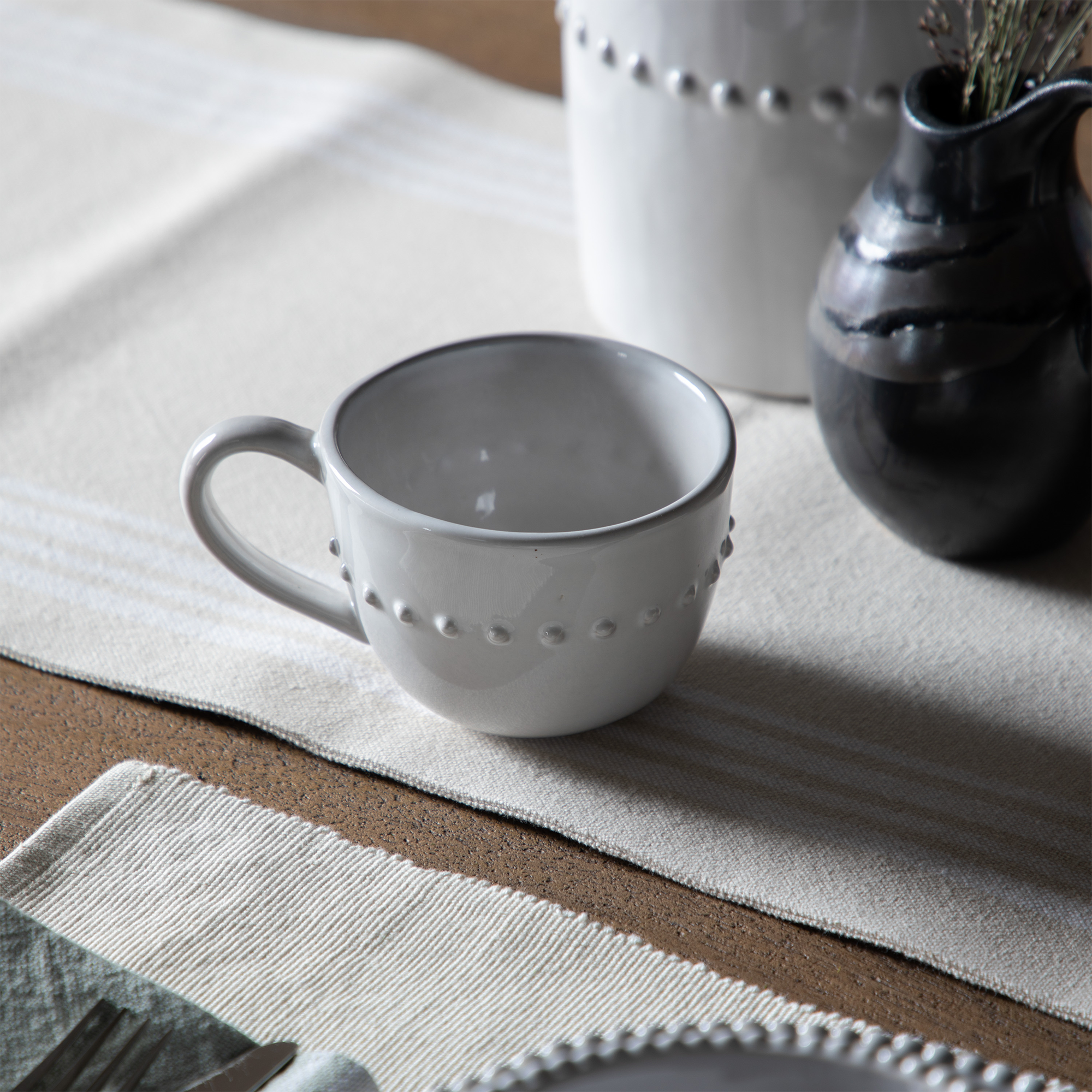 Perola - Beaded White Mug, Set of 4