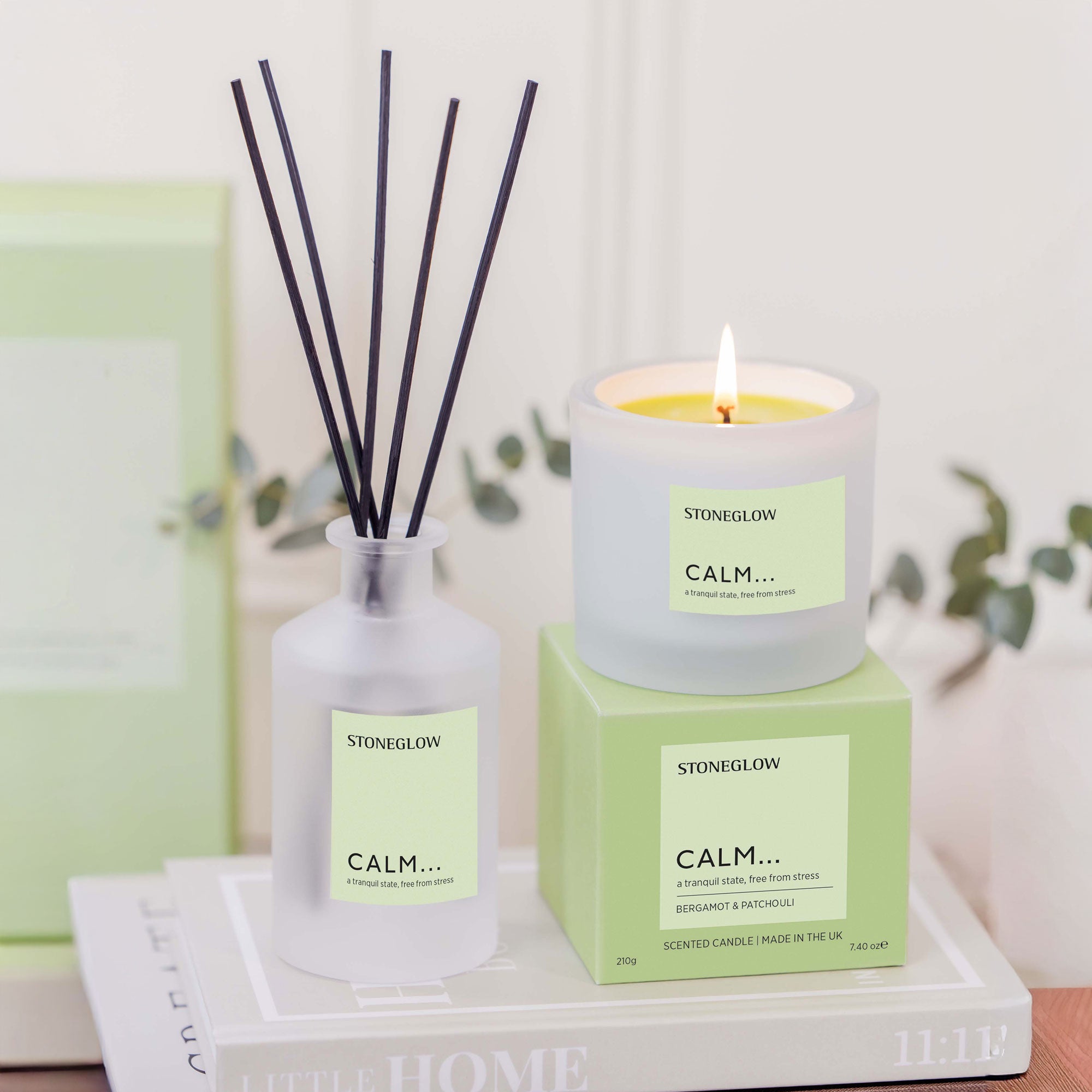Stoneglow Affirmations - Calm Reed Diffuser & Scented Candle, Set Of 2