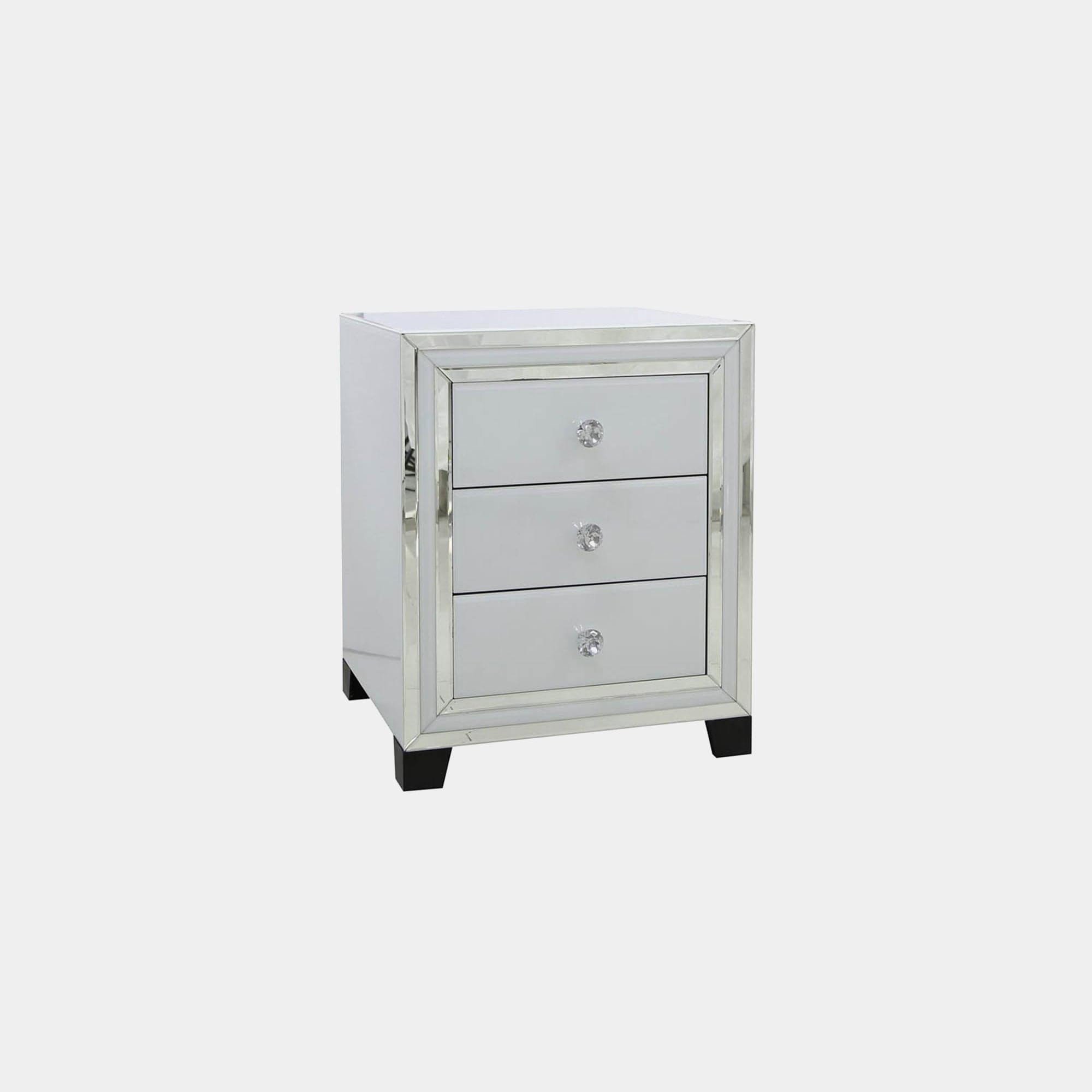 Madison - 3 Drawer Bedside Cabinet White Clear & Mirror Finish
