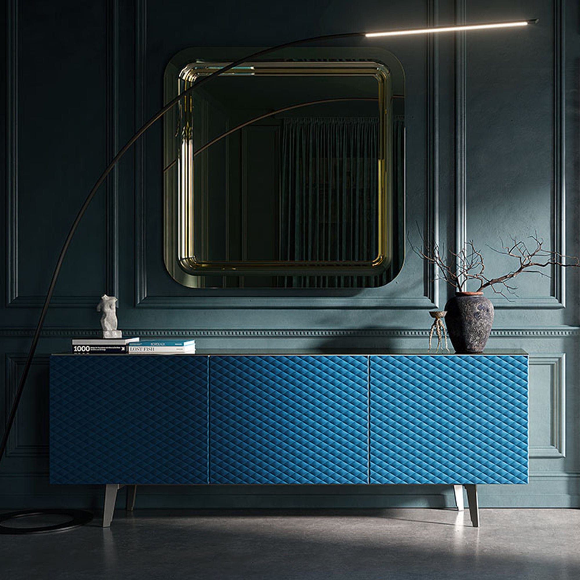 Cattelan Italia Absolut - 3 Door Sideboard, Blue Leather Doors