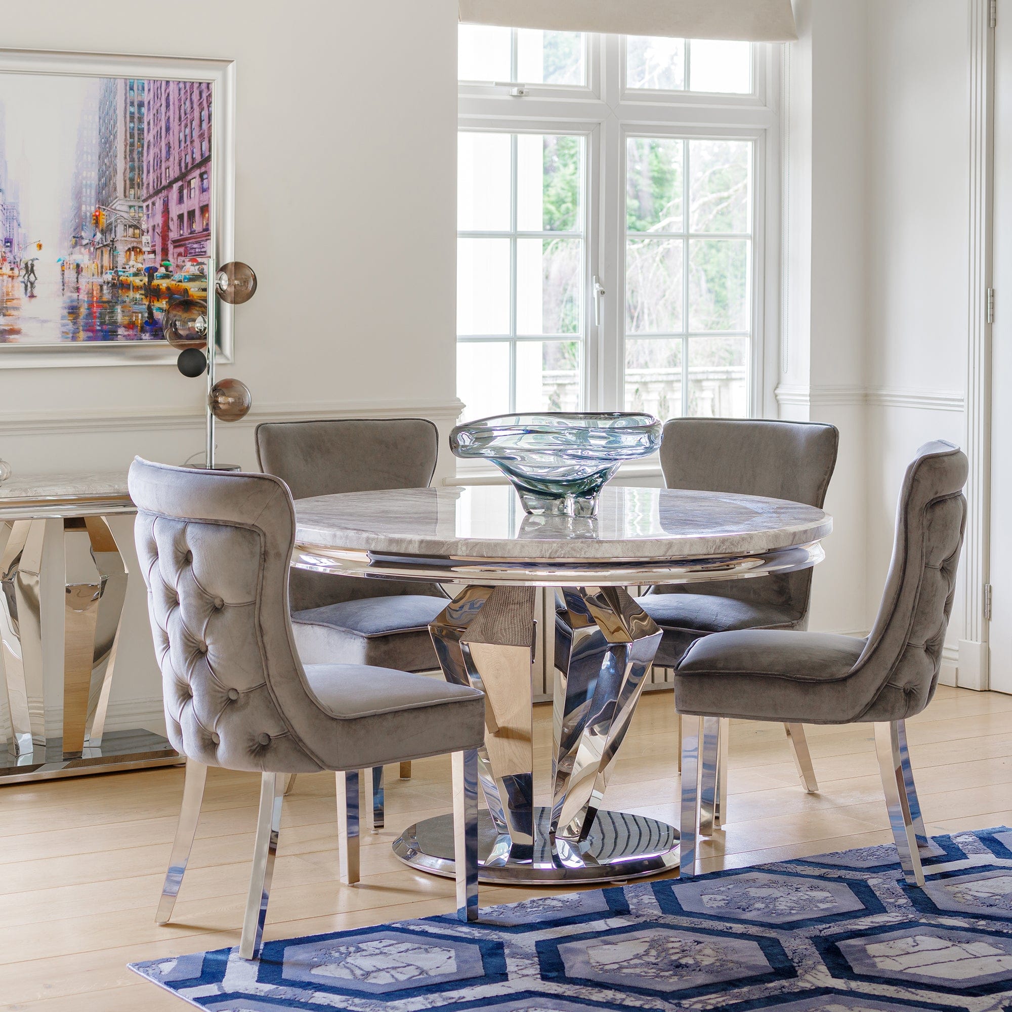 130cm Circular Dining Table Grey Marble Top