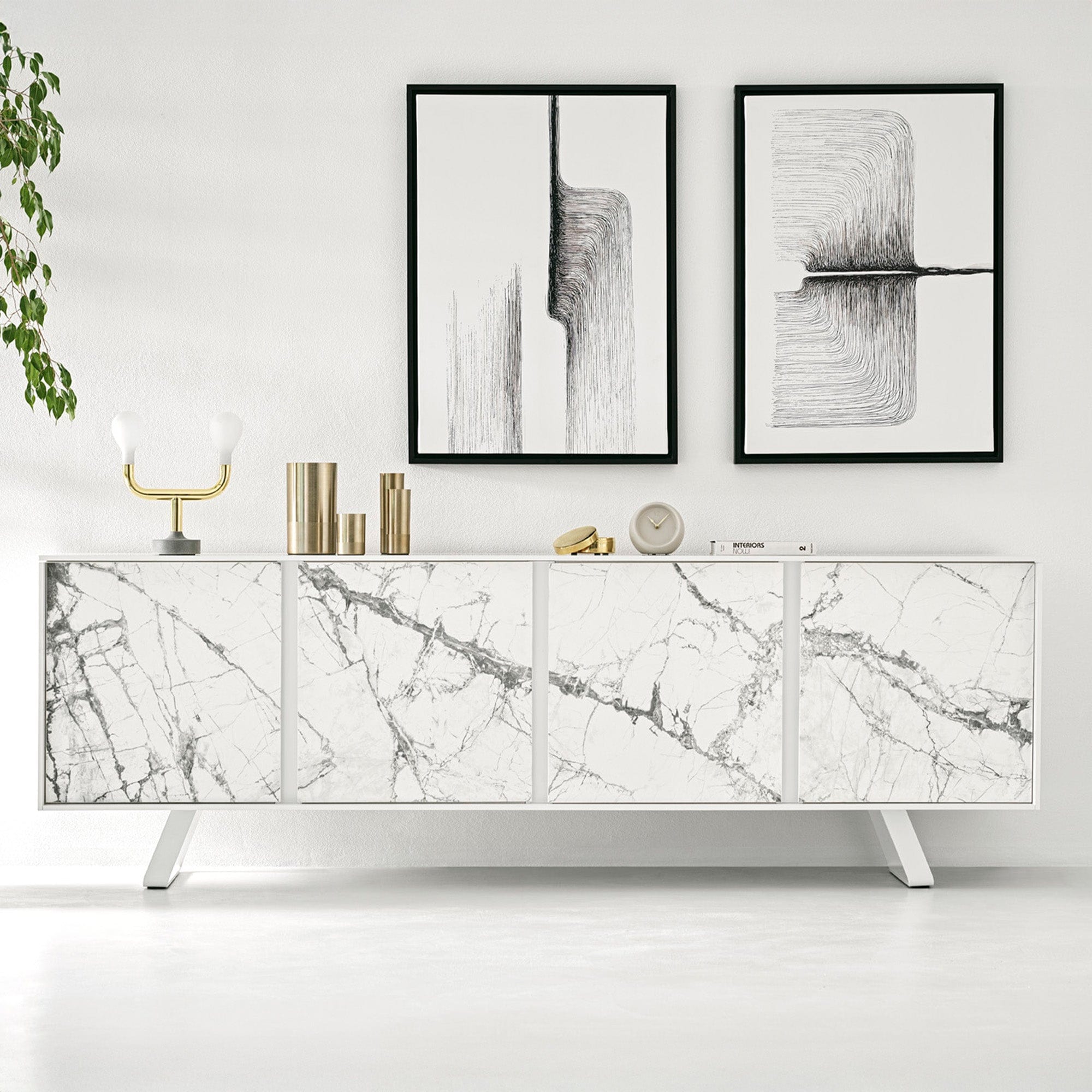 4 Door Sideboard P94 Optic White Carcase P9C Silk White Doors P15 Matt Black Base