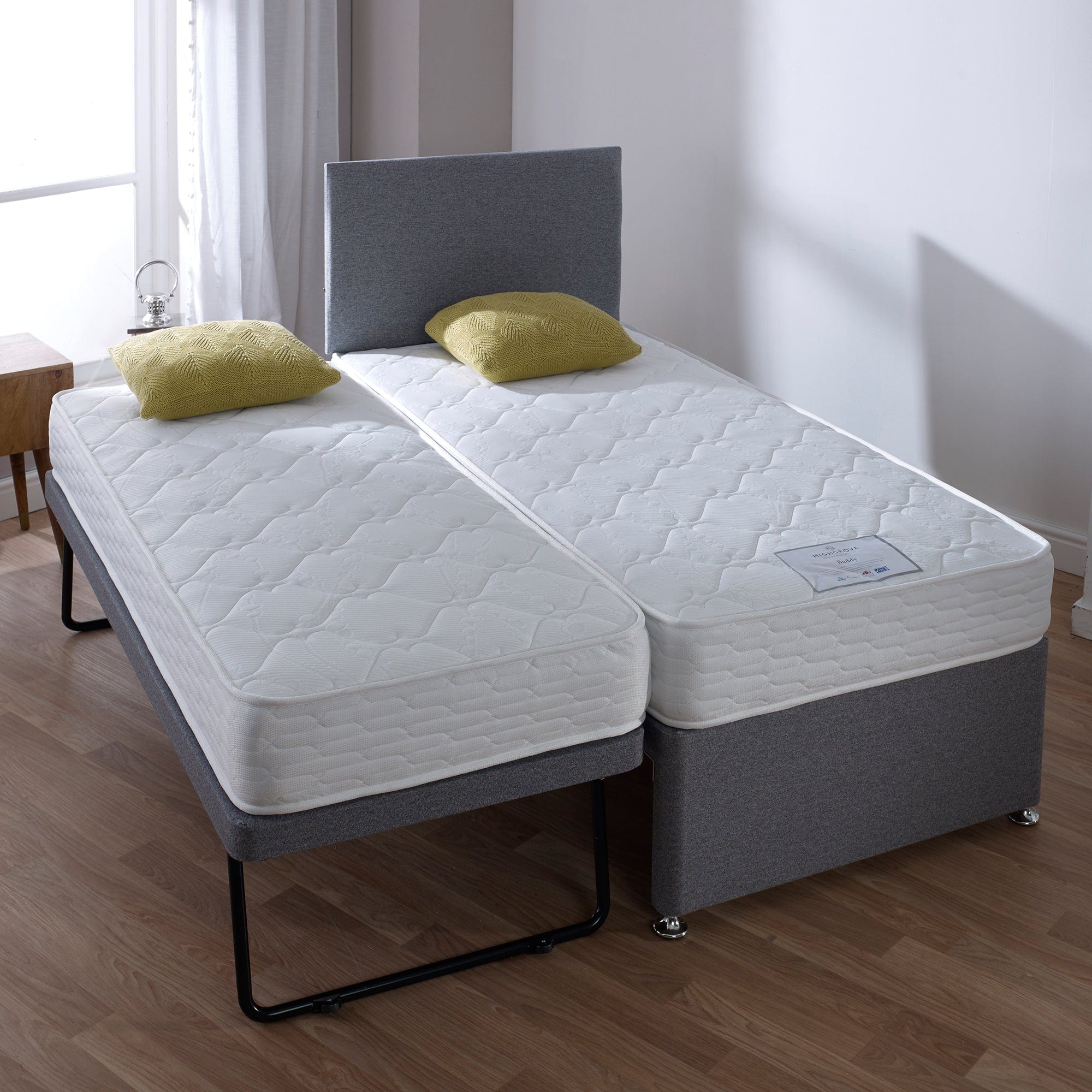 Buddy Guest Bed - Guest Bed Inc 2 x Open coil memory Matts in Grey 90cm