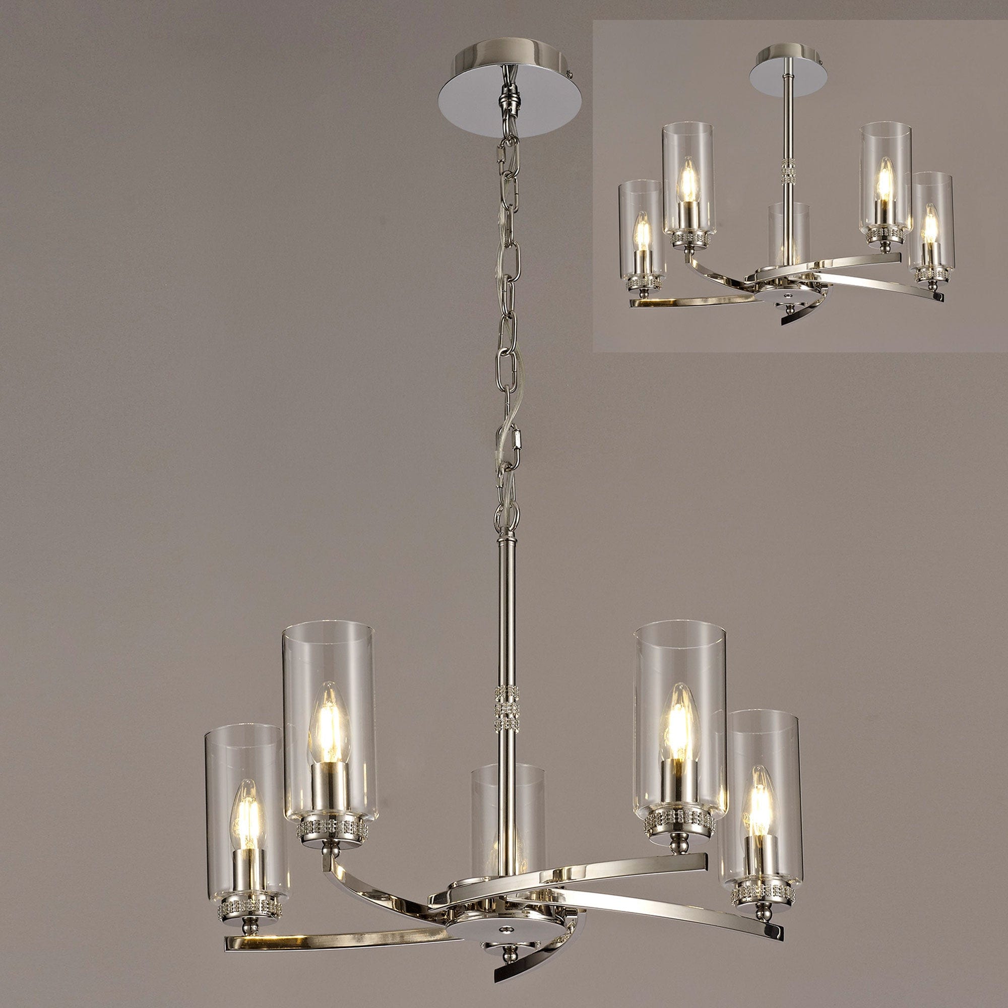 Kova Nickel - Chandelier, 5 Light