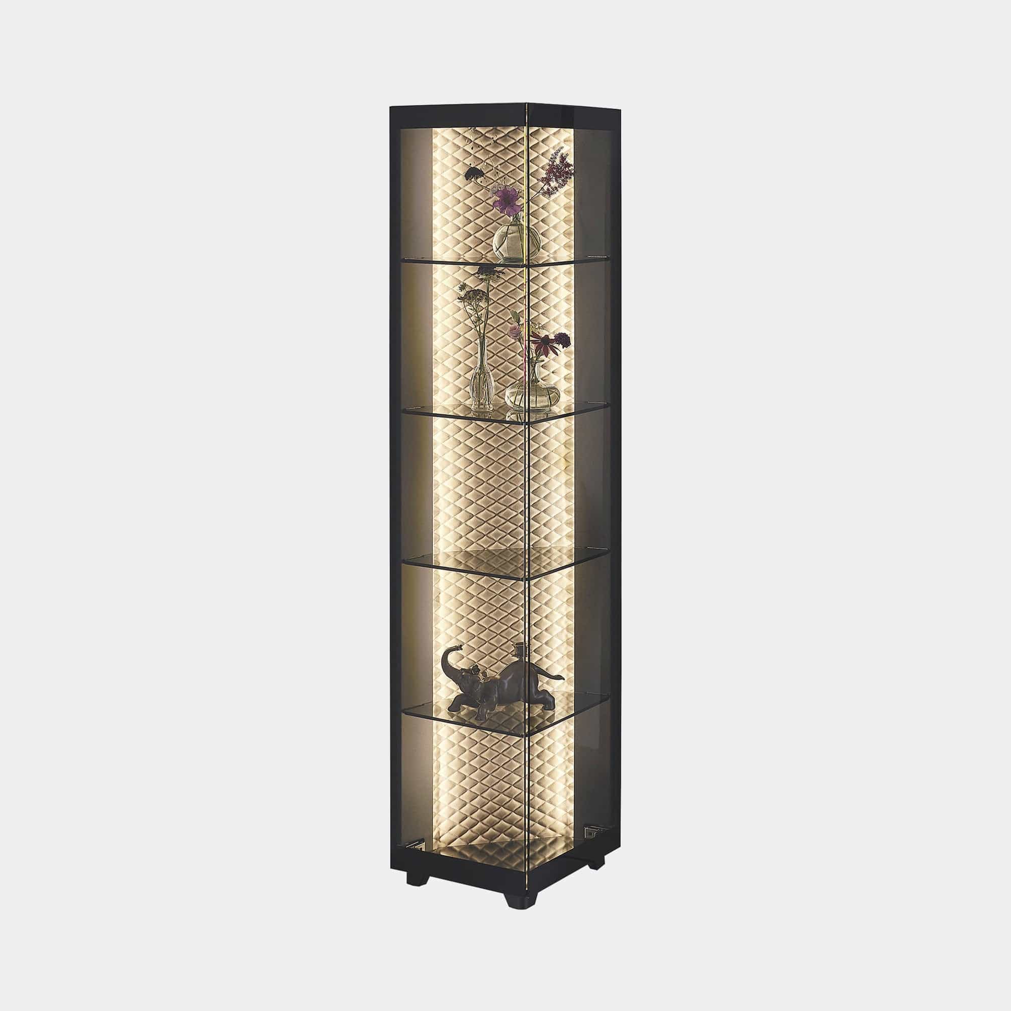 53cm Showcase in Laquered Steel/Black Painted Frosted Glass In Synthetic Leather